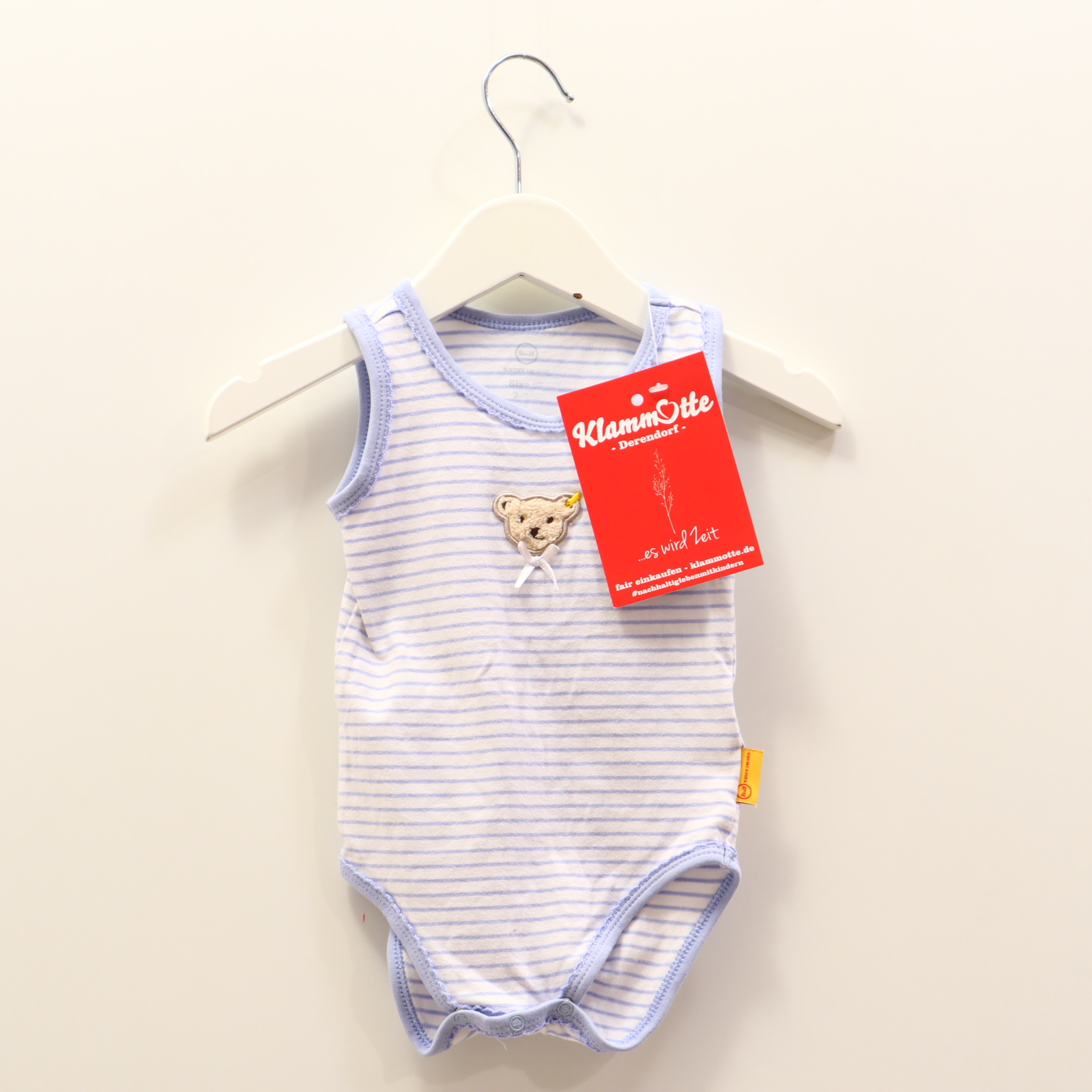 Body Steiff 62 weiß/flieder Träger Applikation/gestreift/Logo Baumwolle/Elasthan