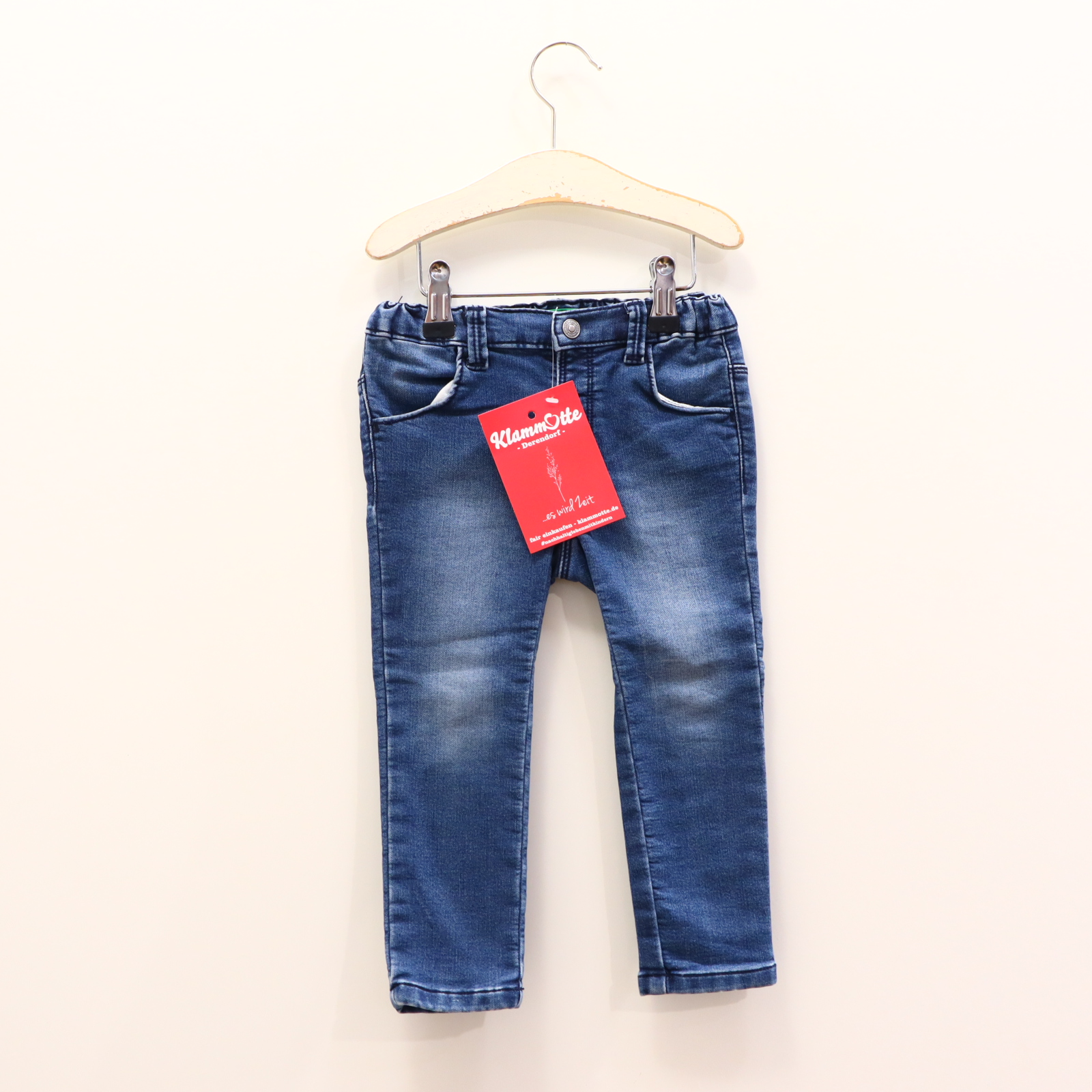 Hose BENETTON 98 Jeans blau Druckknopf/Gummibandzug Denim
