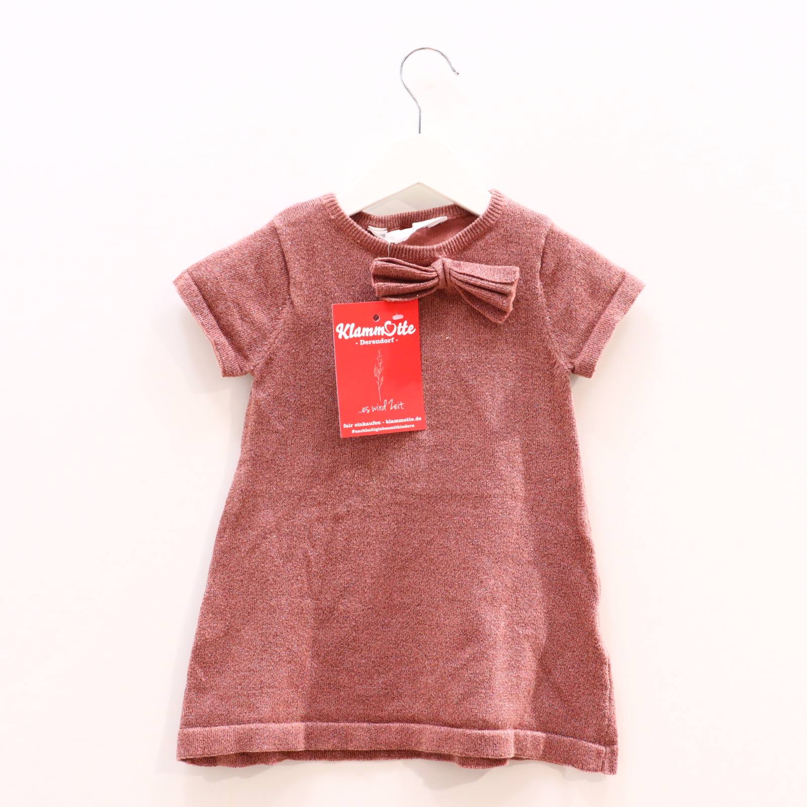 Kleider & Röcke H&M Strickkleid 92 rosa Glitzer/Schleife Baumwolle/Polyester/metallische Fasern