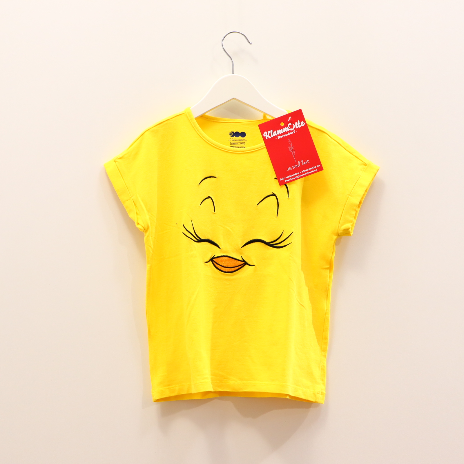 Oberteil OVS 134 gelb Stickerei kurzarm Shirt Baumwolle/Elasthan Looney Tunes