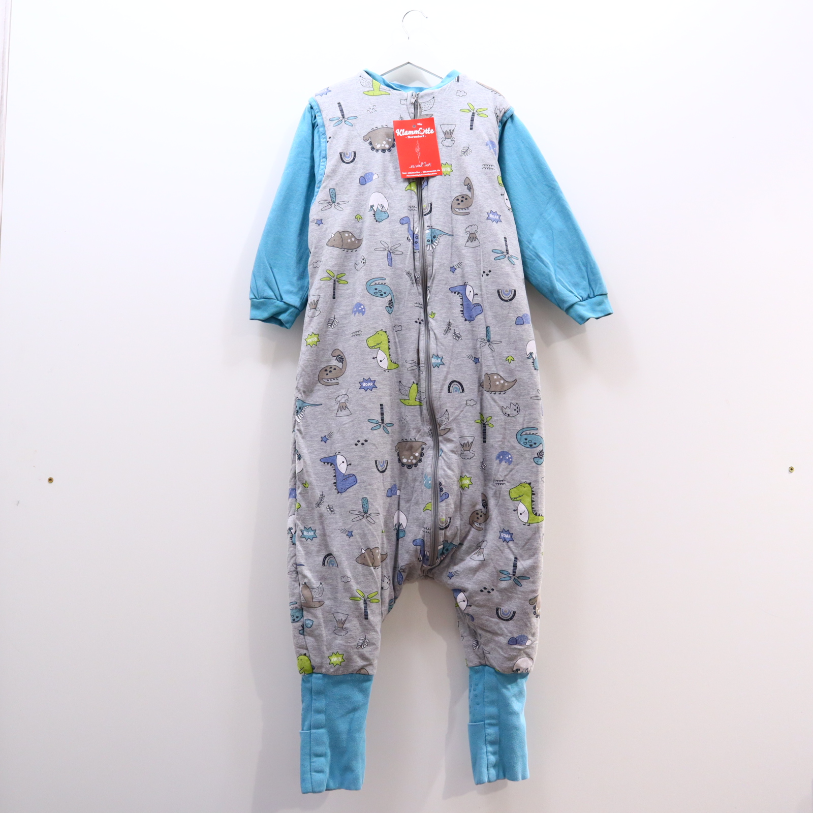 Schlafsack schlummersack 120 cm Schlafsack mit Beinen bunt/grau/salbei Alloverprint Baumwolle ganzjährig/2.5 TOG abnehmb. Ärmel/Wendebündchen/Stoppernoppen