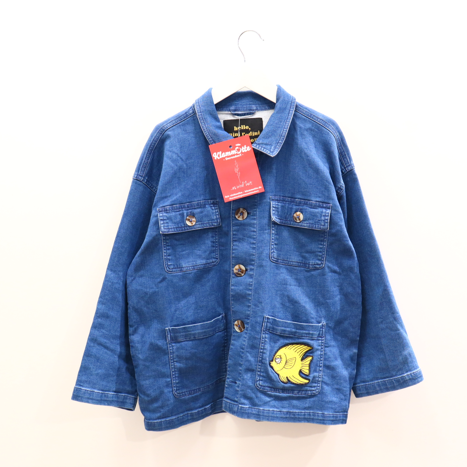 Oberteil mini rodini 140/146 blau Applikation Hemd/langarm Baumwolle/Chambray/Elasthan