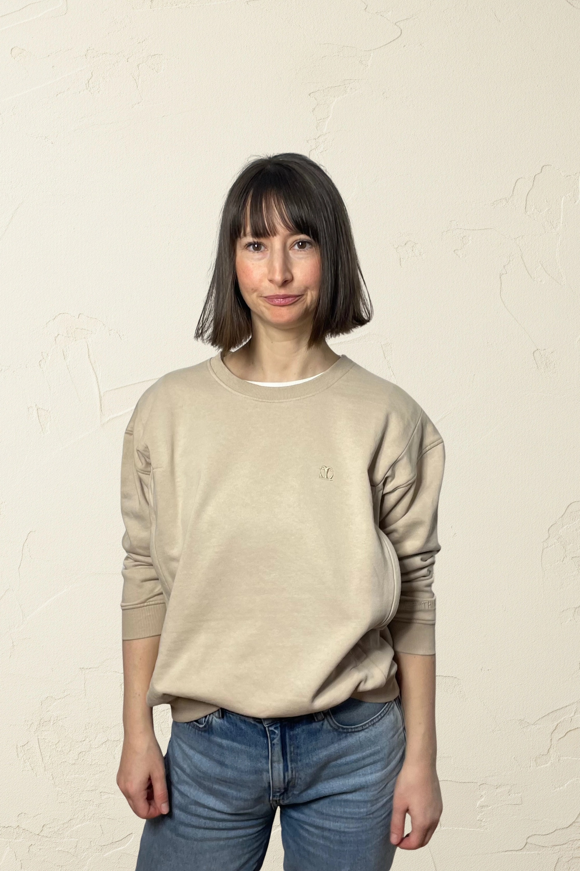 Pullover cléo & tonie Stillmode/Sweatshirt M 38/40 beige melange/Stickerei Baumwolle NEU!