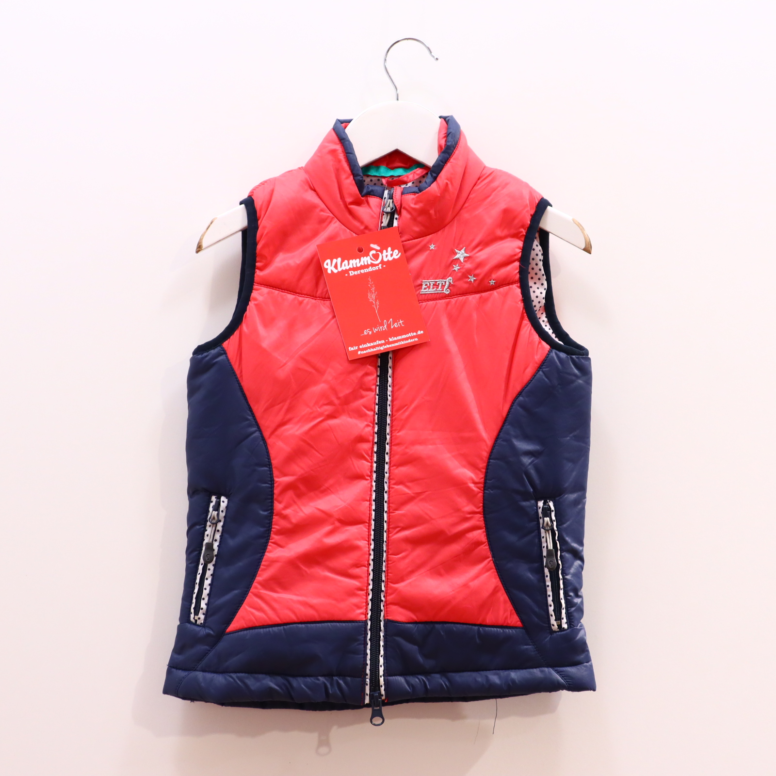 Jacke ELT Reitweste/Steppweste 128/134 blau/rot Stickerrei