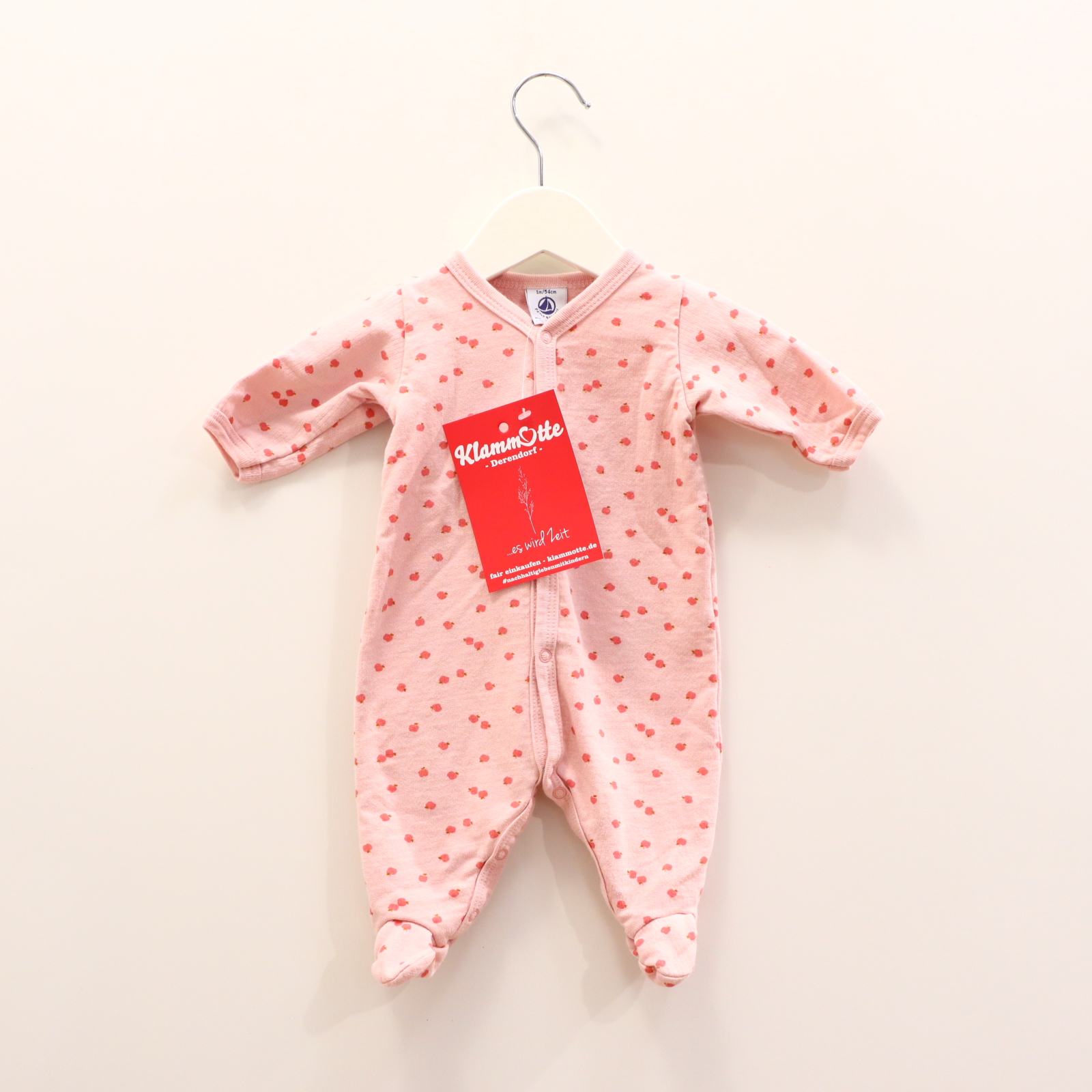 Oberteil PETIT BATEAU 56 rosa Alloverprint Schlafeinteiler mit Fuß Baumwolle/Sweat Druckknöpfe vorne und im Schritt