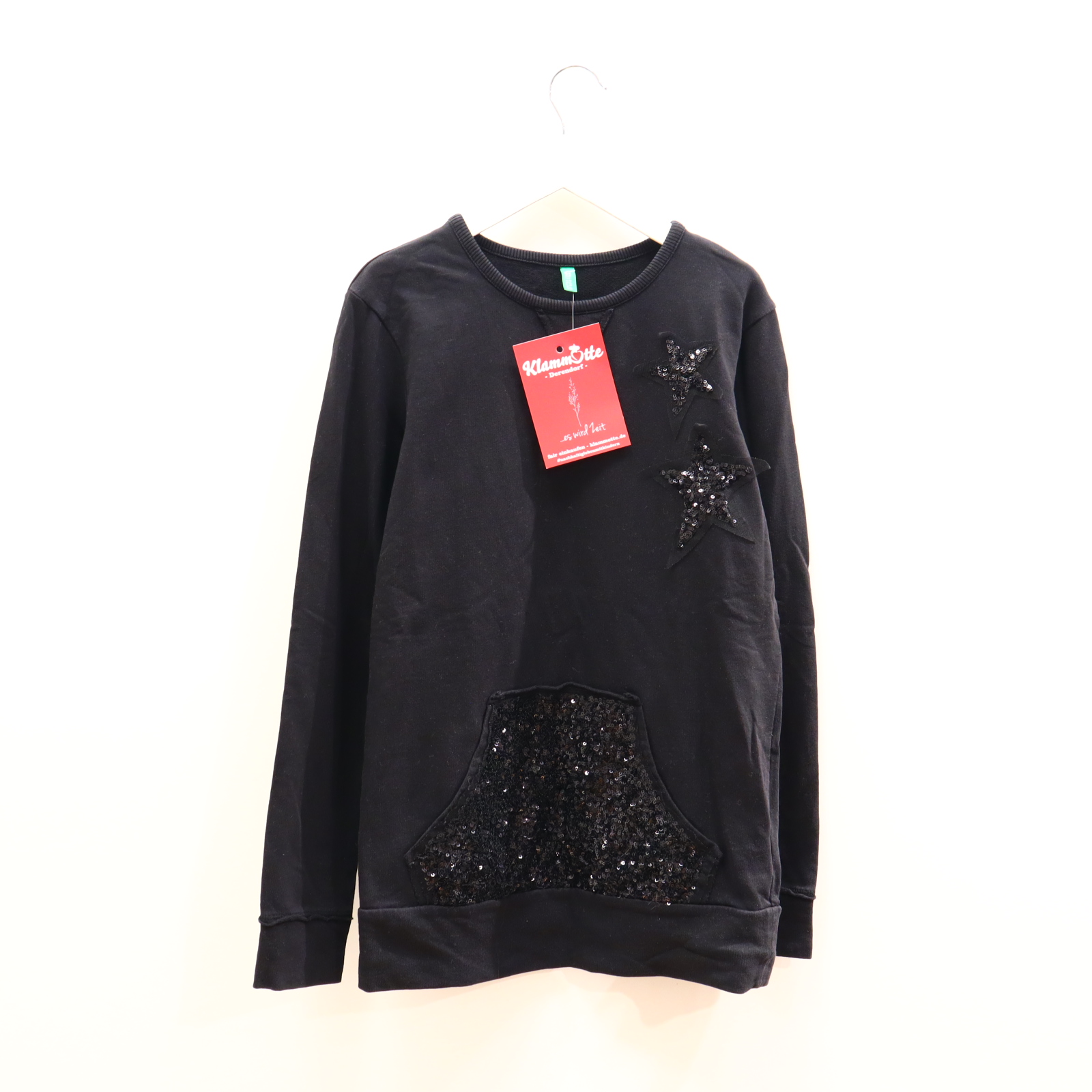 Oberteil BENETTTON  152 schwarz Pailetten Sweatshirt Baumwolle