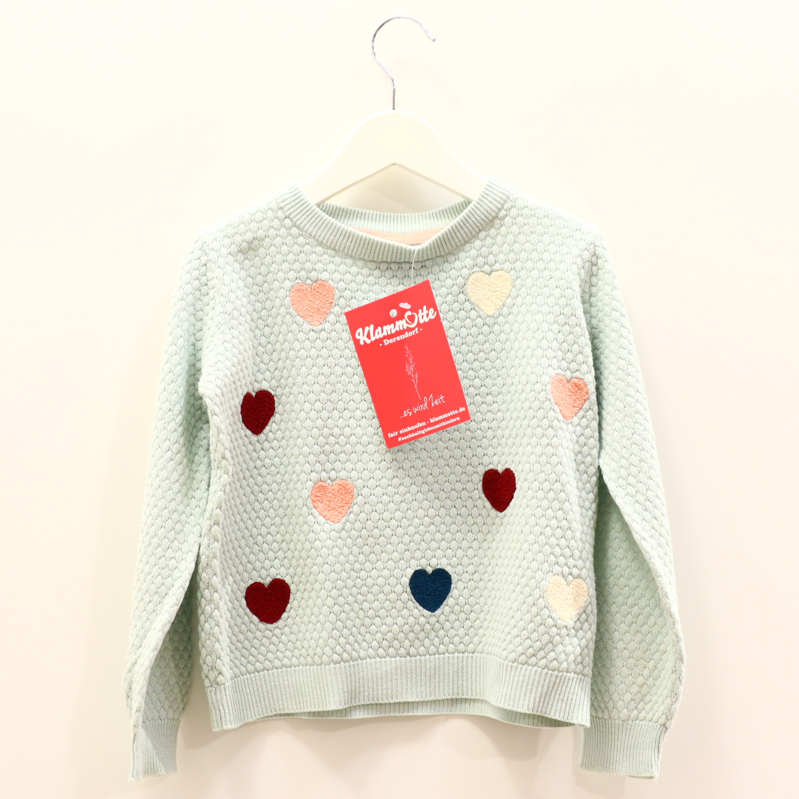 Oberteil LEMON BERET 104/110 mint Herzen/Waffelmuster Strickpullover Baumwolle/Polyacryl