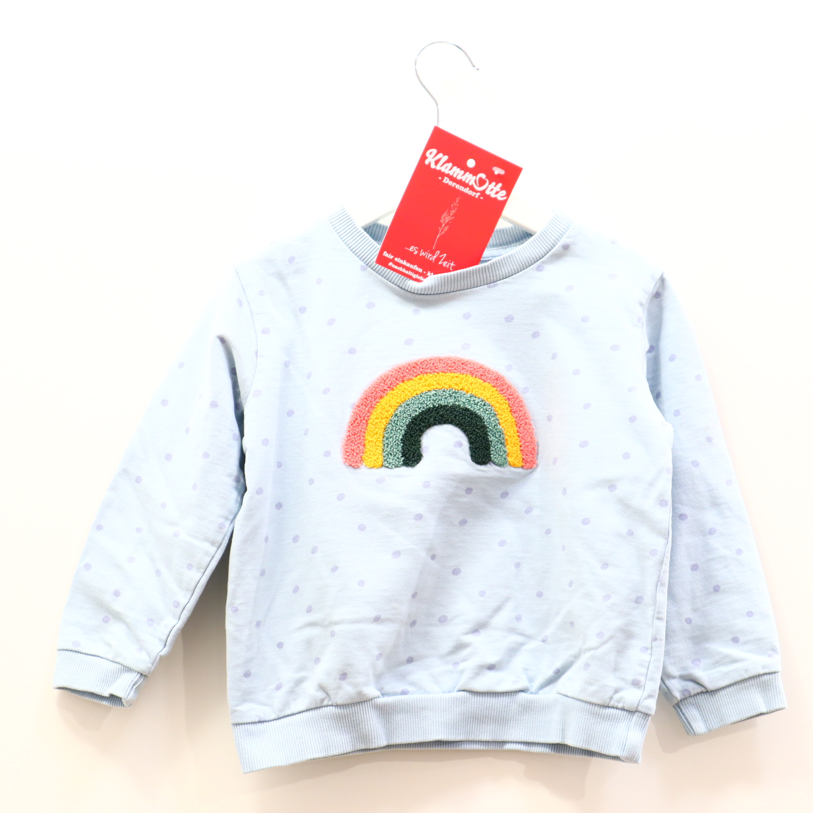 Oberteil ALANA 104 hellblau Applikation/gepunktet Sweatshirt Biobaumwolle