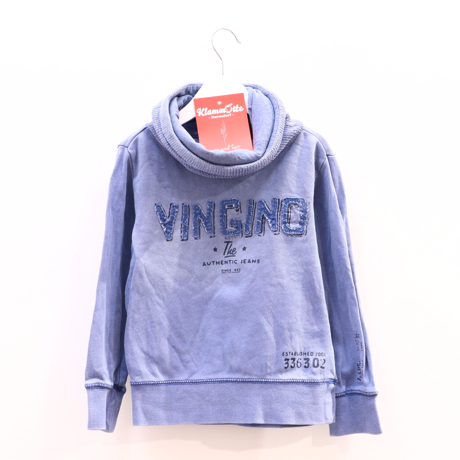 Oberteil VINGINO Gr. 104 Sweatshirt blau Baumwolle Applikation/Logo/Print Schalkragen