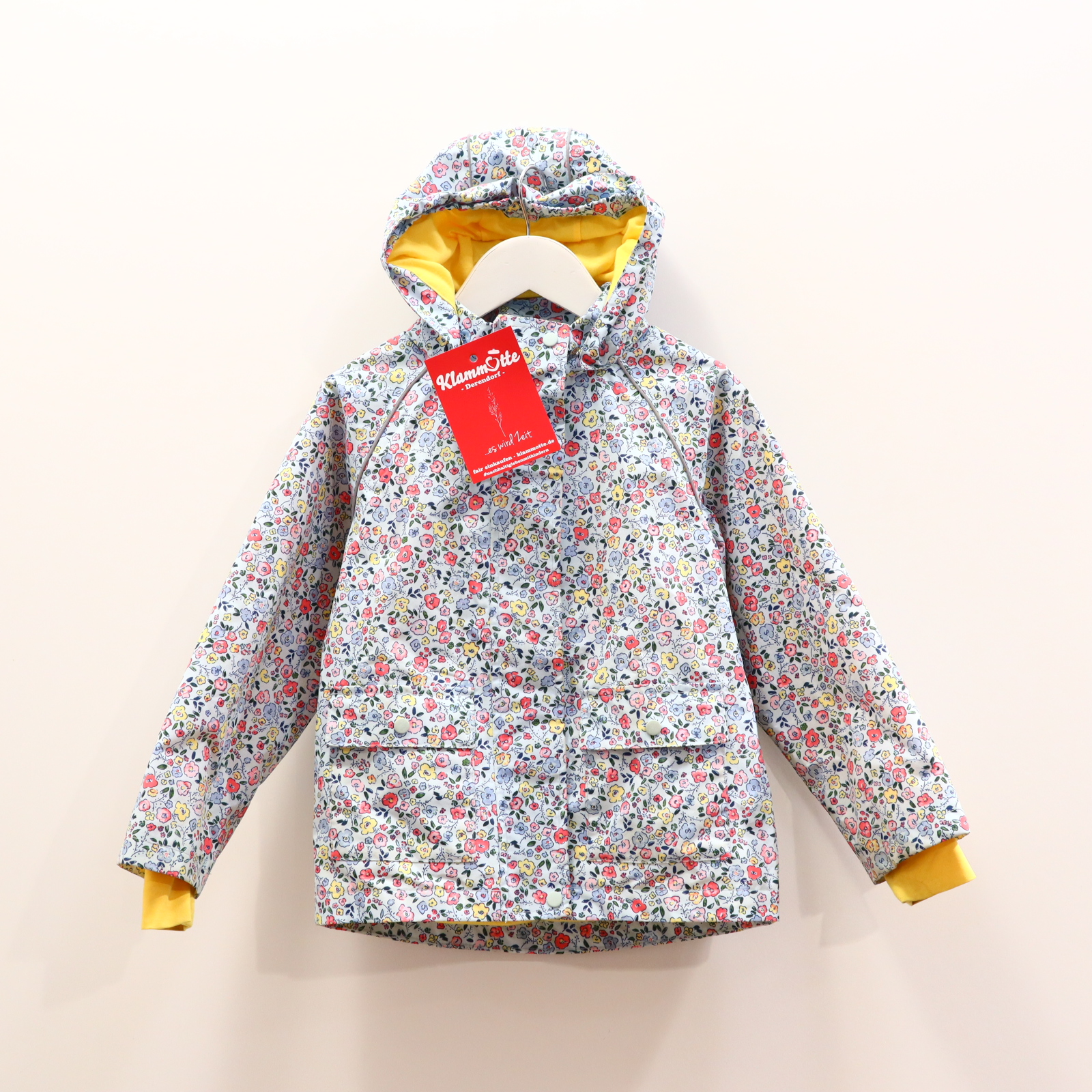Jacke TCM Regenjacke 110/116 bunt/hellblau Alloverprint/Blumen abnehmb. Kapuze/Jerseyfutter