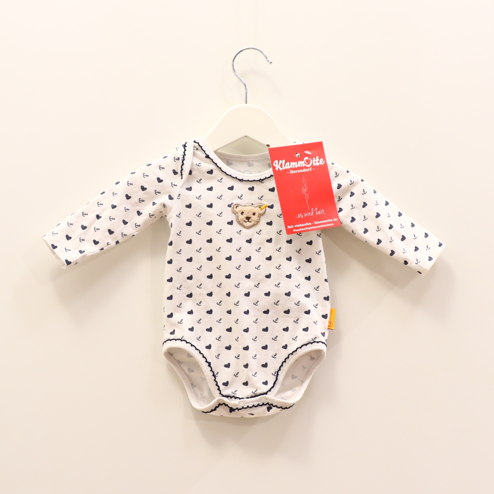 Body Steiff 56 blau/weiß langarm Allover Print/Applikation/Logo Baumwolle/Elasthan