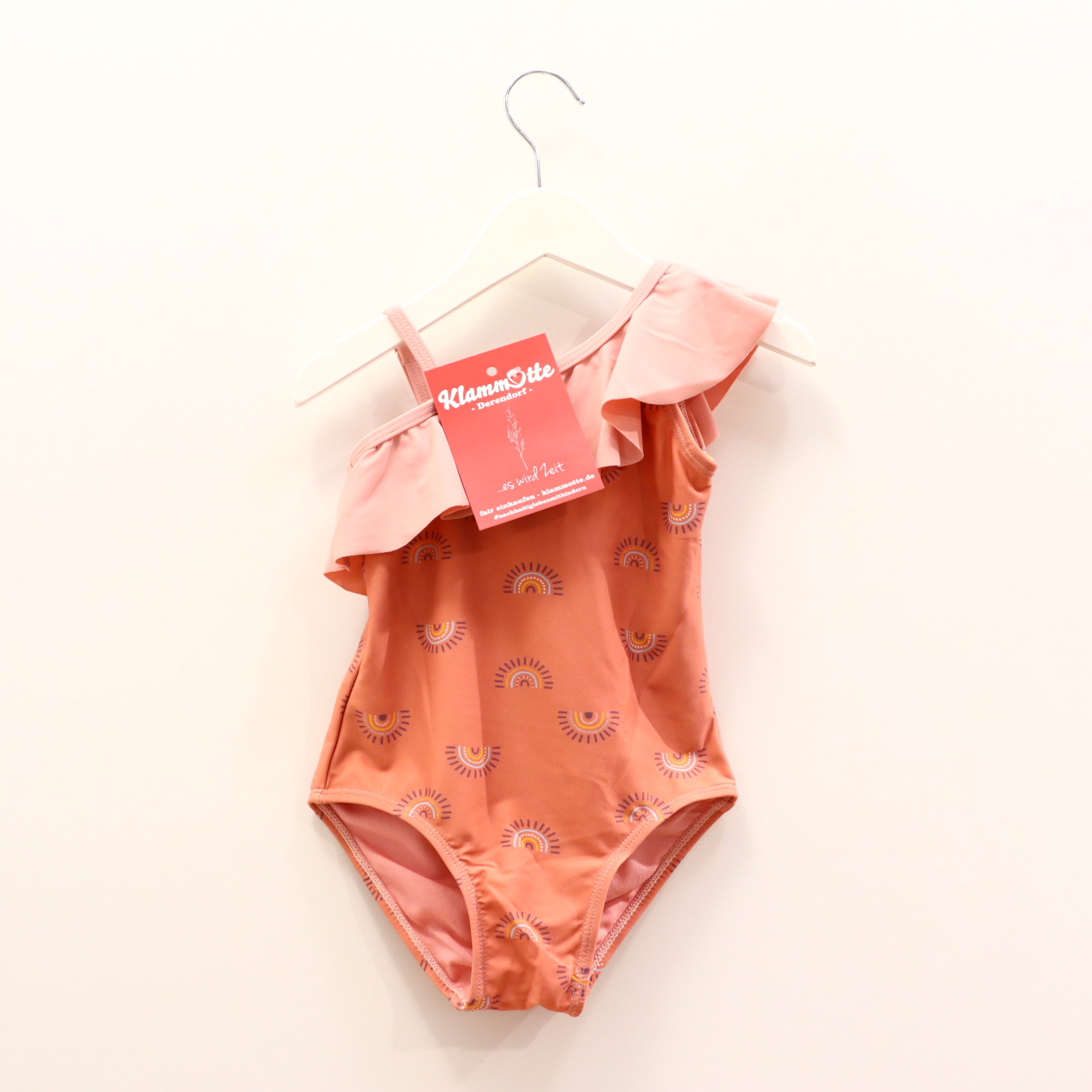 Bademode dm Badeanzug 98/104 rosa Alloverprint/Volants