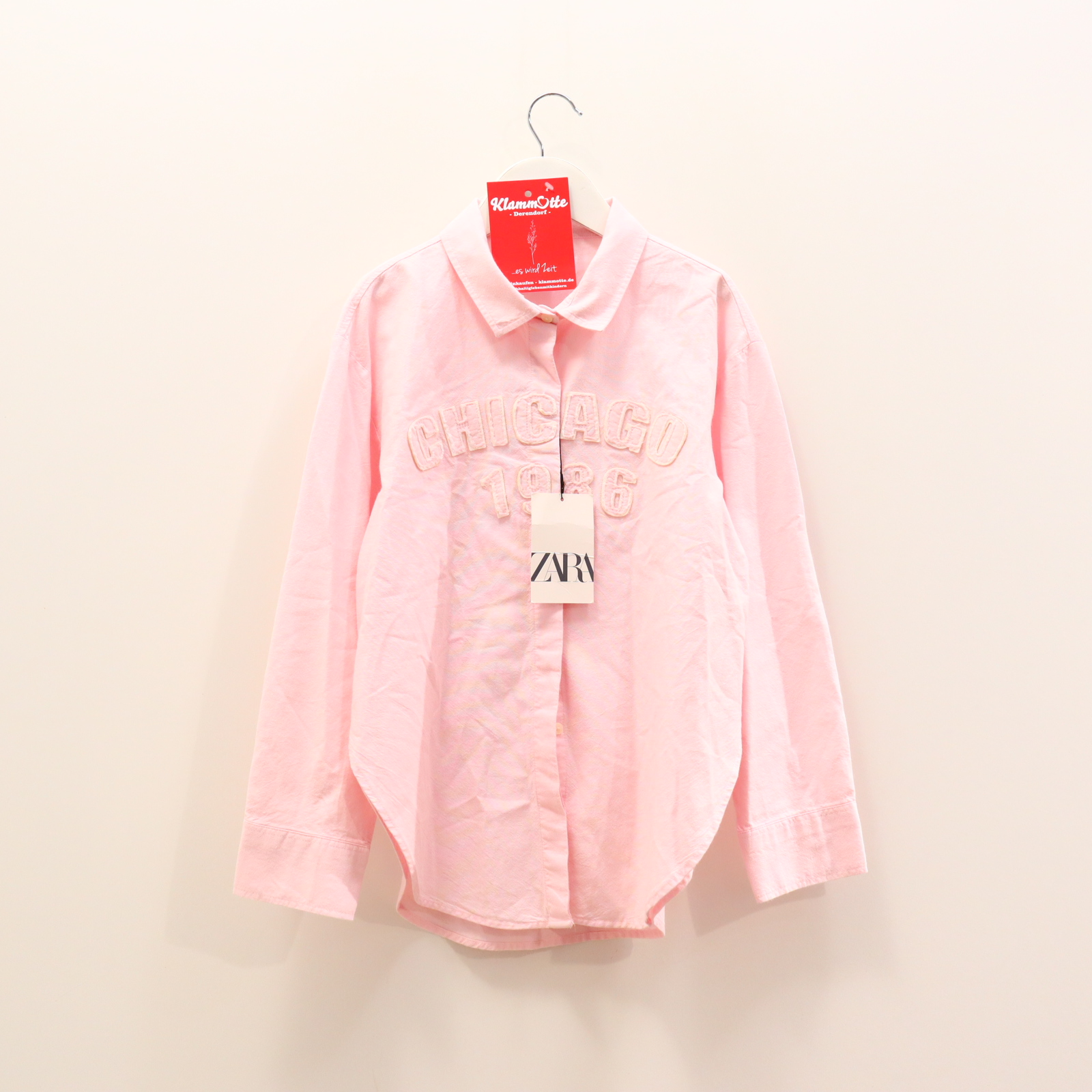 Oberteil ZARA 152 rosa Applikation Bluse/langarm Baumwolle NEU!