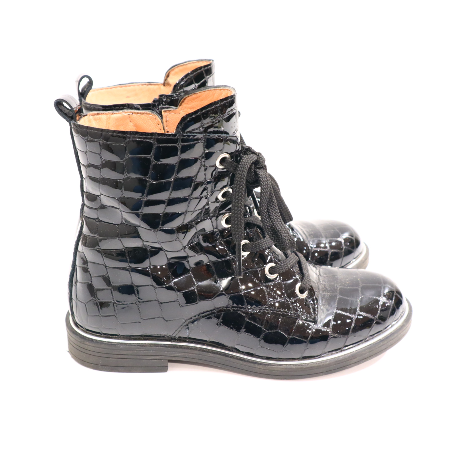 Halbschuhe UNISA Schnürschuh mit Reißverschluß/Stieffelette 34 schwarz Lack sehr gut