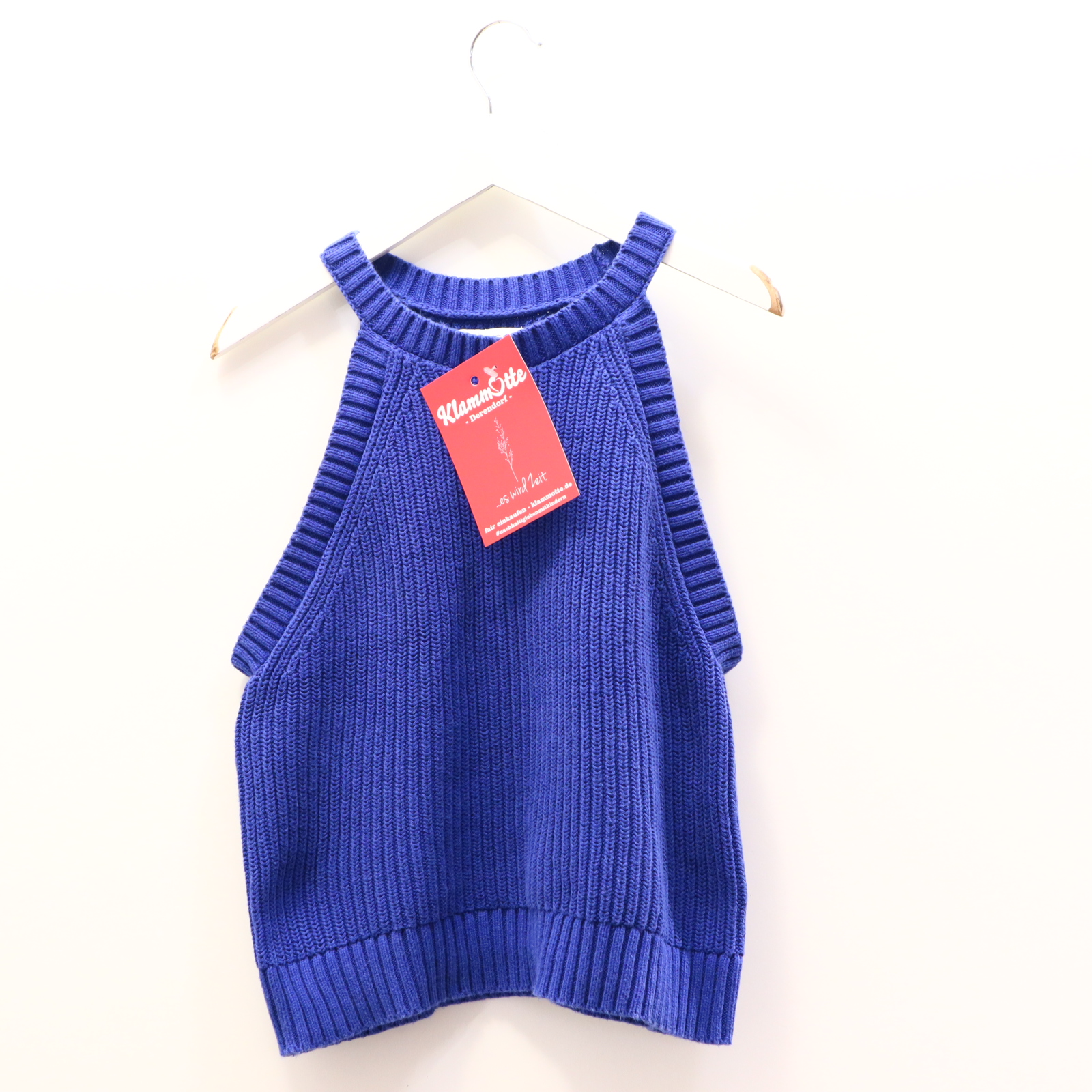 Oberteil MANGO 164 blau Rippstrick Top/Träger Baumwolle/Strick