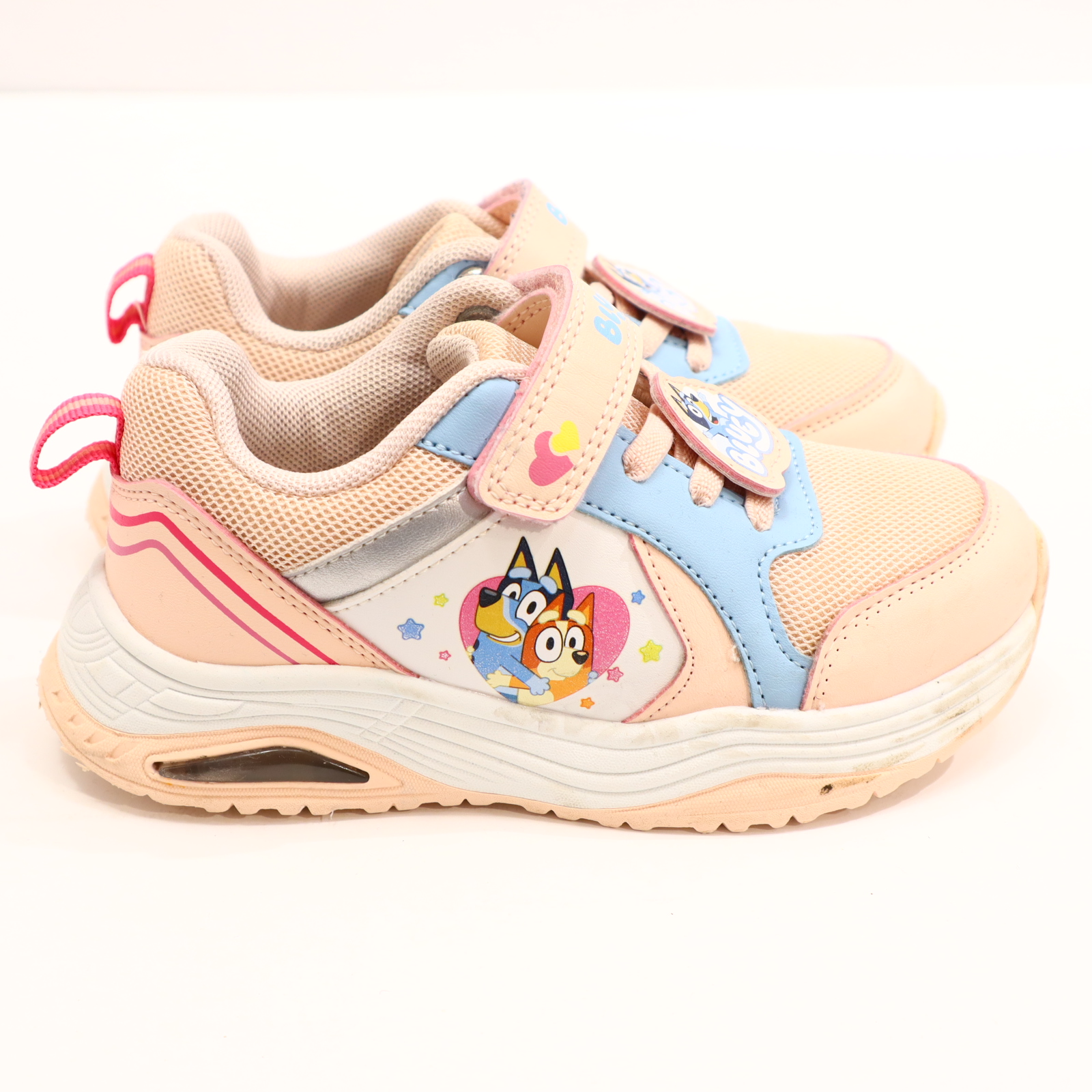Halbschuhe Bluey Klett 28 hellblau/rosa Mesh leichte gleichmäßige Ablaufspuren Light Up!