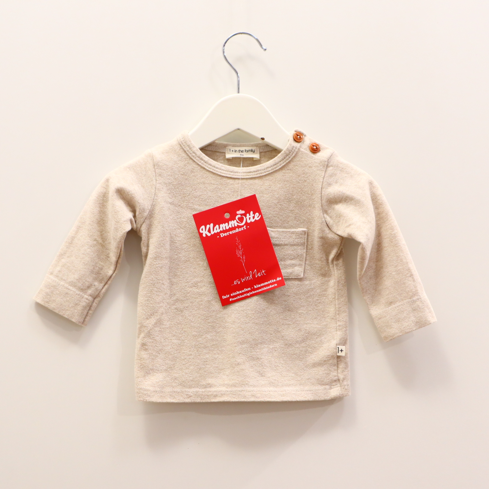Oberteil 1+ in the family 68 creme melange langarm Shirt Baumwolle/Elasthan/Polyacryl