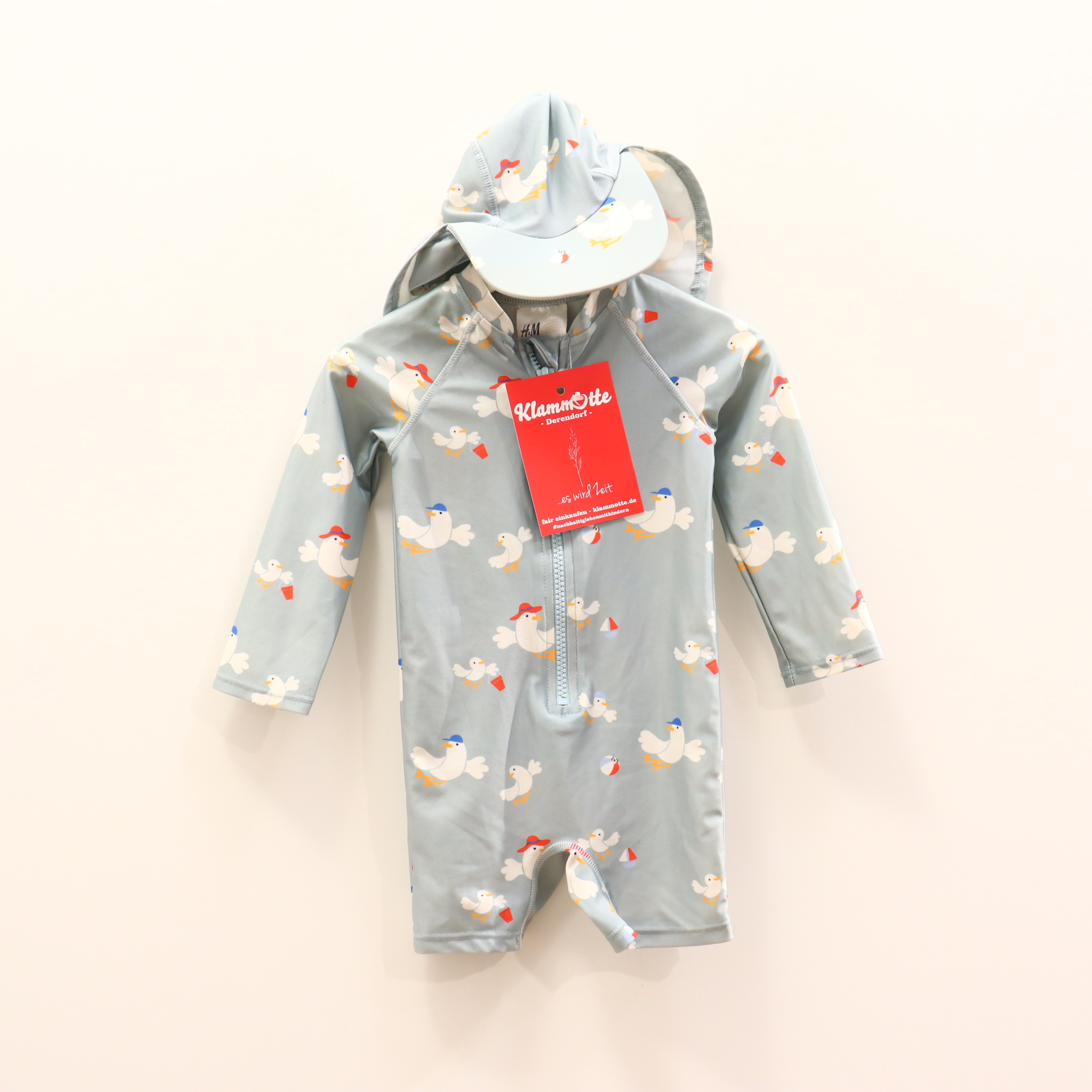 Bademode H&M Gr. 74/Gr. 80 salbei Alloverprint UV-Schutz-EInteiler mit Mütze!