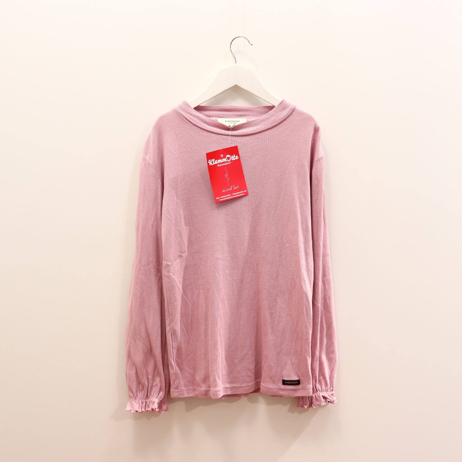 Oberteil A MONDAY in Copenhagen 164 rosa Ajourmuster langarm Shirt Bambus/Biobaumwolle
