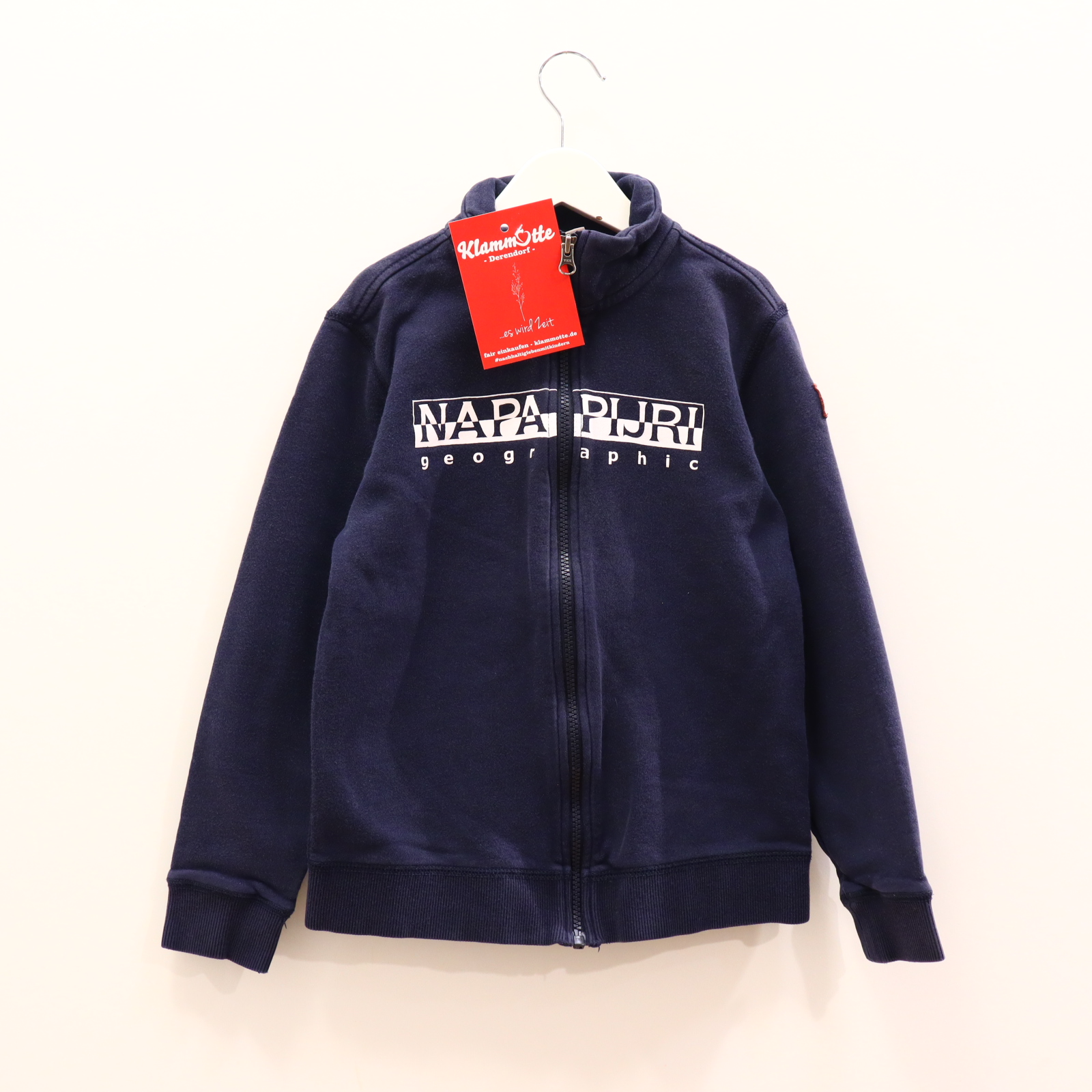 Oberteil NAPAPIJRI Gr. 140 Sweatjacke blau Baumwolle/Polyester Applikation/Logo/Print leicht blaß