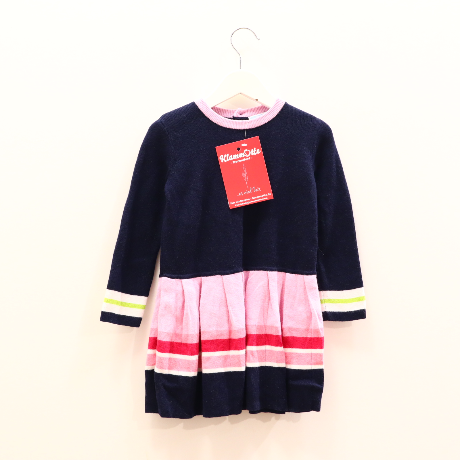 Kleider & Röcke jacadi Strickkleid 98 blau/rosa/rot/weiß gestreift Knopfleiste