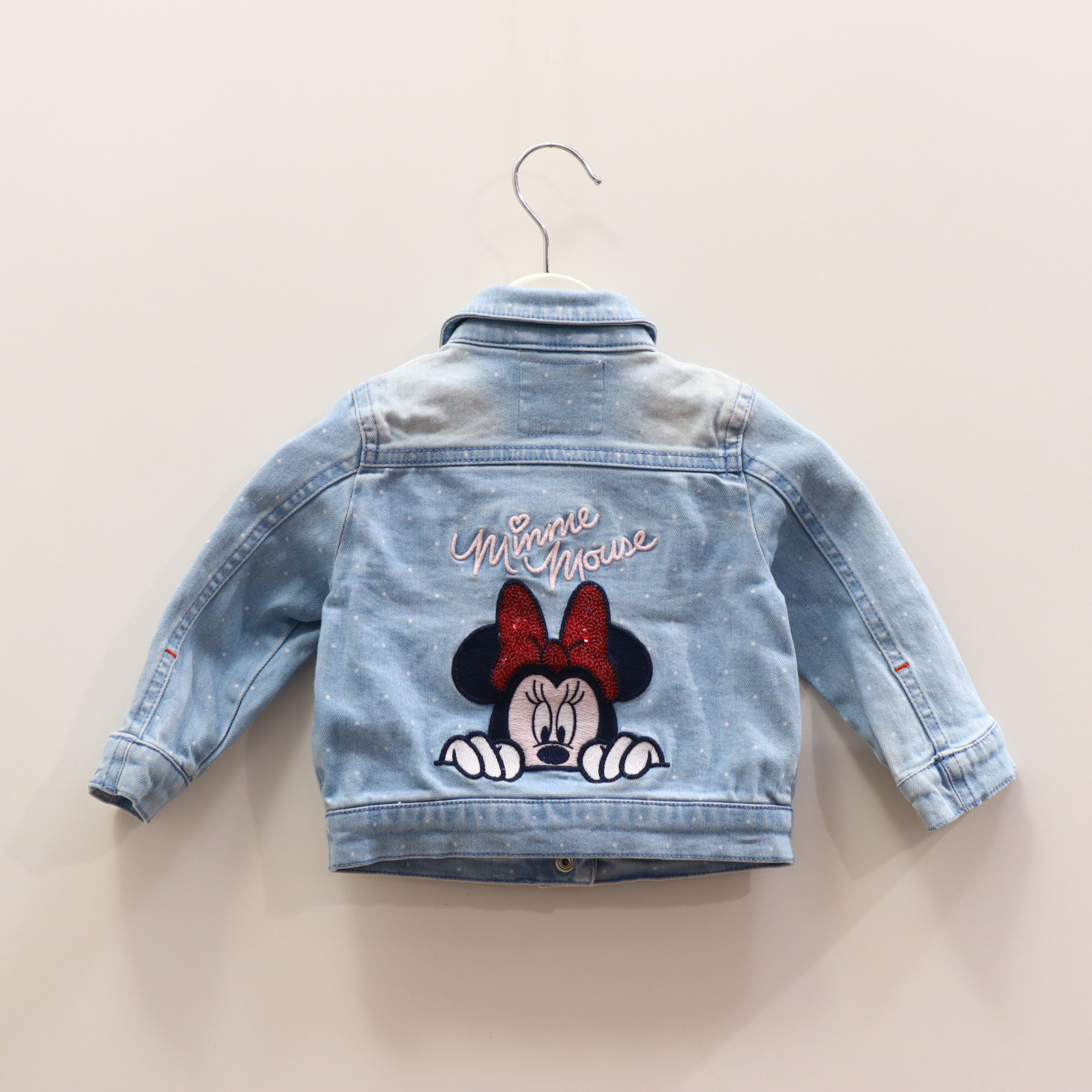 Jacken & Overalls C&A Jeansjacke 74 blau Druckknöpfe Applikation/gepunktet/Pailetten/Stickerrei denim Minnie Mouse