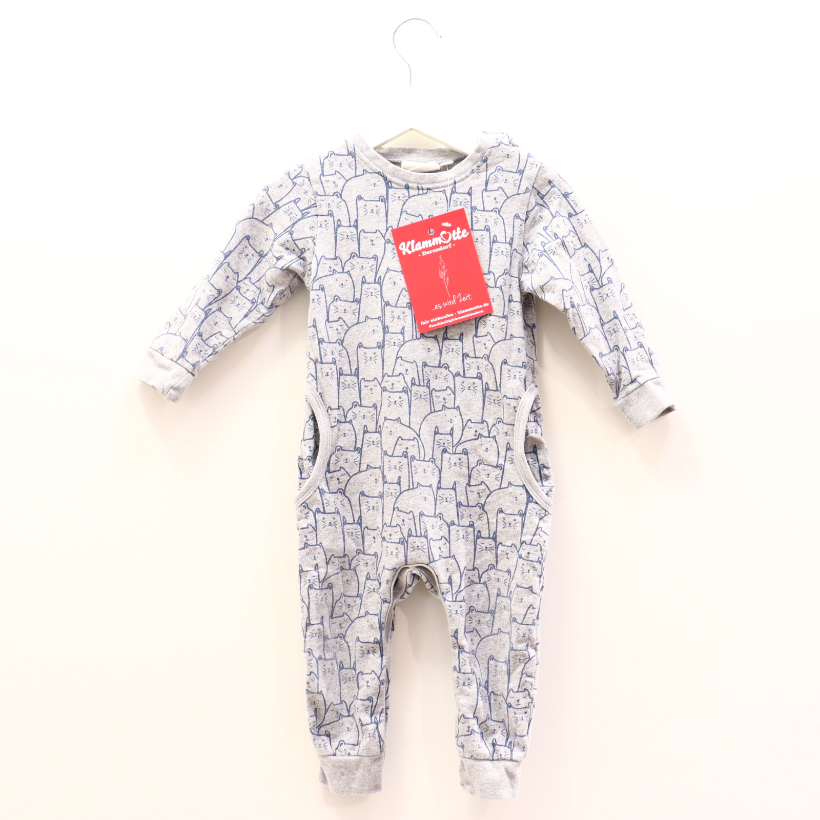 Hosen & Strampler sense organics 80 blau/grau Alloverprint/melange Einteiler ohne Fuß/Overall Bio-Baumwolle Druckknopf/Druckknöpfe im Schritt/Knopfleiste