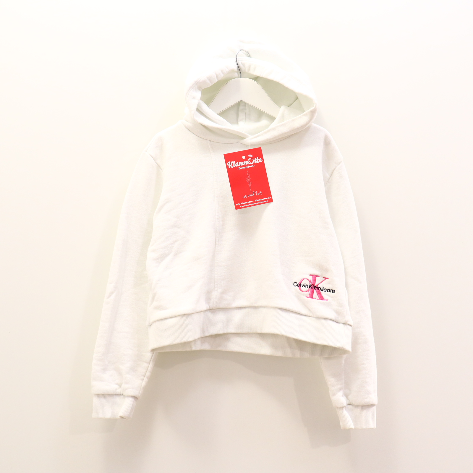 Oberteil Calvin Klein 152 weiß Logo/Stickerei Kapuzenpullover Baumwolle Crop