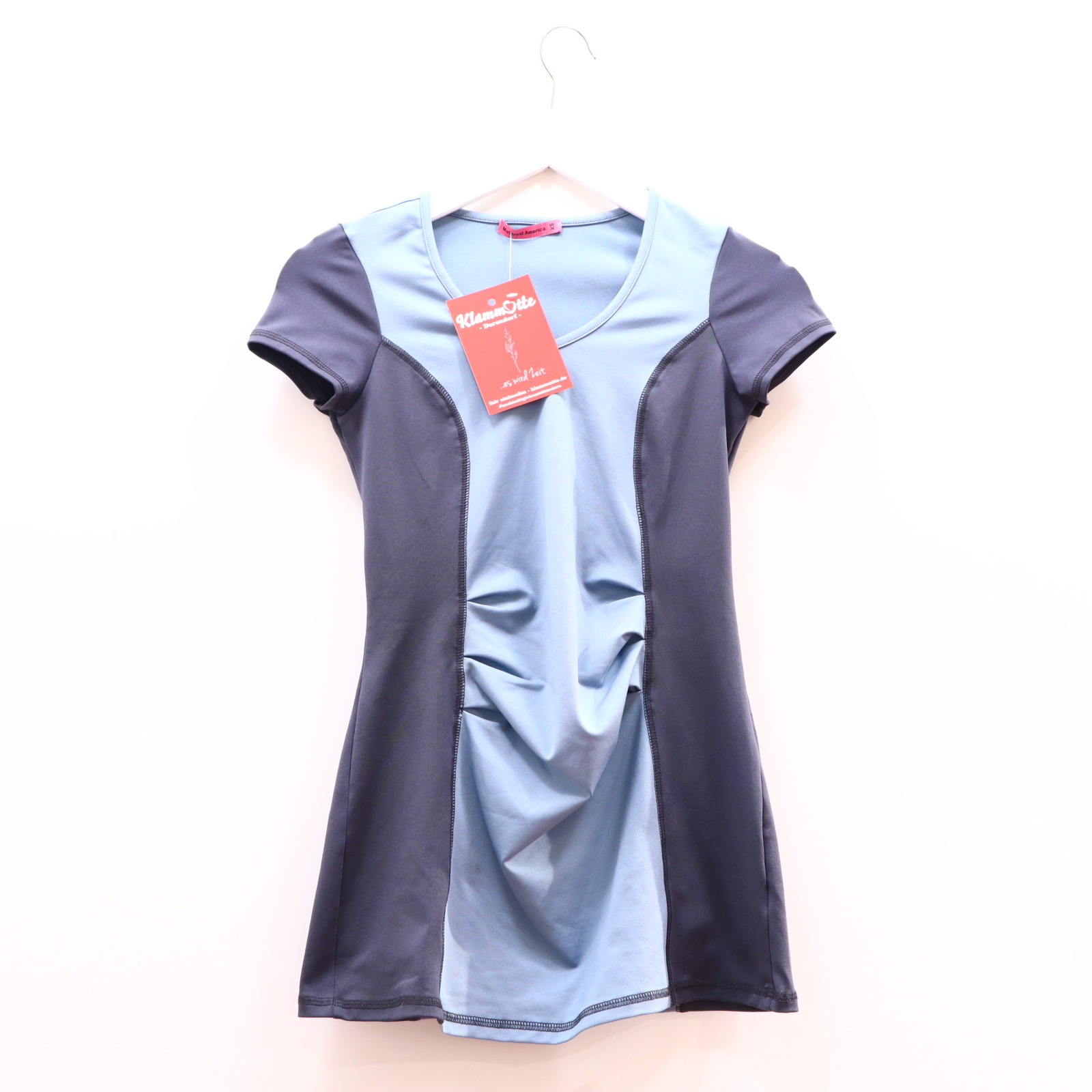 Shirt Maternal America 34 grau/hellblau Polyester/Spandex kurzarm/Sportshirt