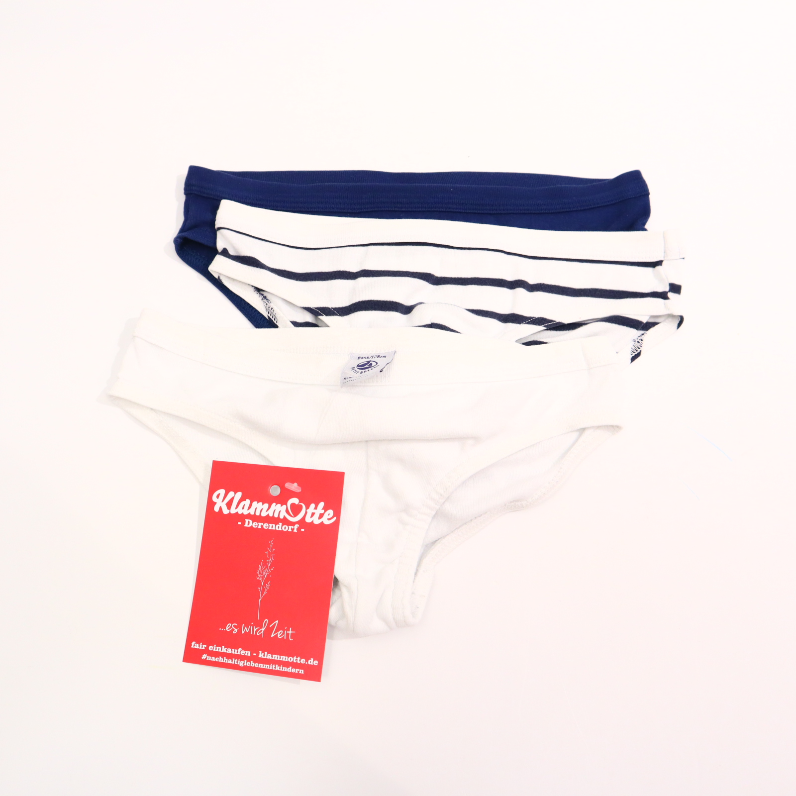 Oberteil PETIT BATEAU Gr. 128 Unterhose/Unterwäsche/3er Set blau/weiß Baumwolle gestreift