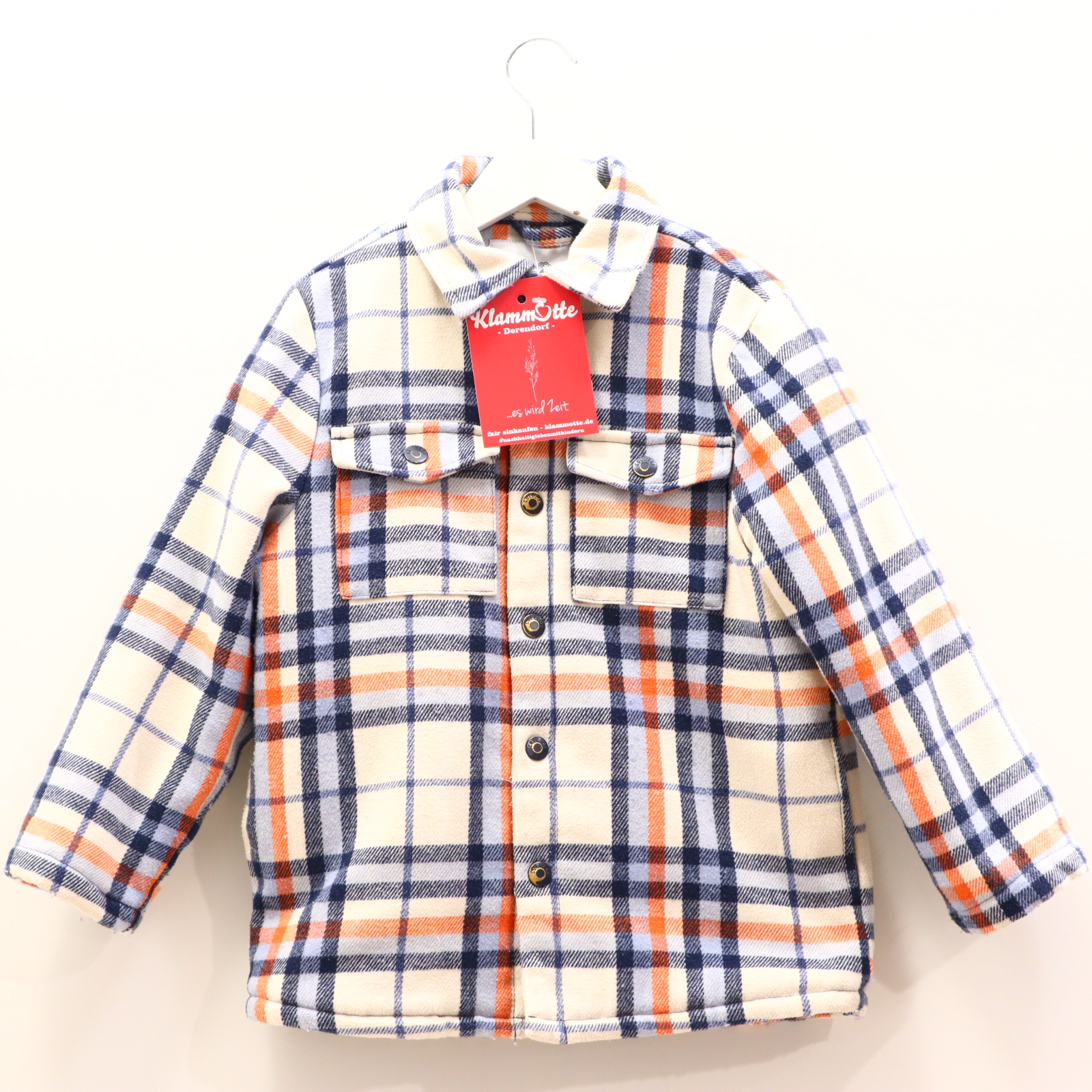 Jacke Topolino Shirtjacke 122 blau/creme/orange Herbst/Winter gestreift Polyester/wattiert/Wolle/Flanell