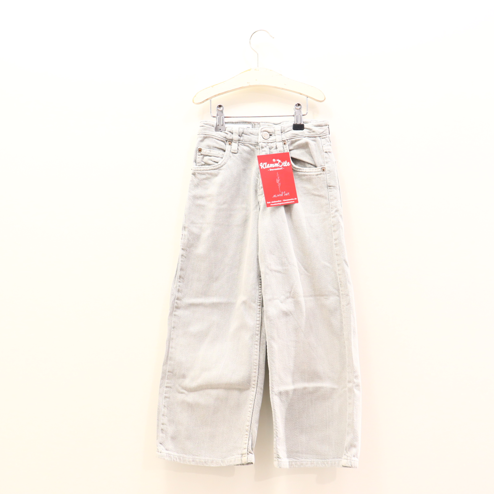 Hose ZARA Jeans 116 grau Denim Knopf/Reißverschluß/verstellb. Bund Wide Leg