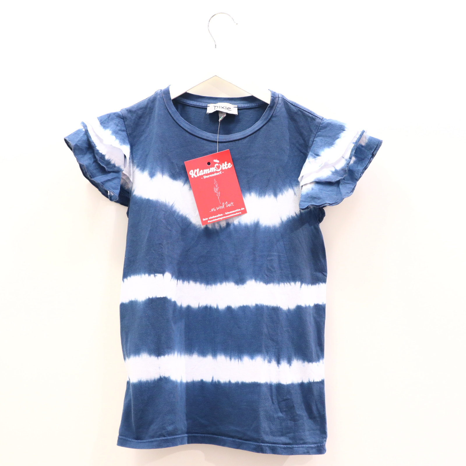 Oberteil Dixie 152 blau/weiß Batik/Volants kurzarm Shirt Baumwolle