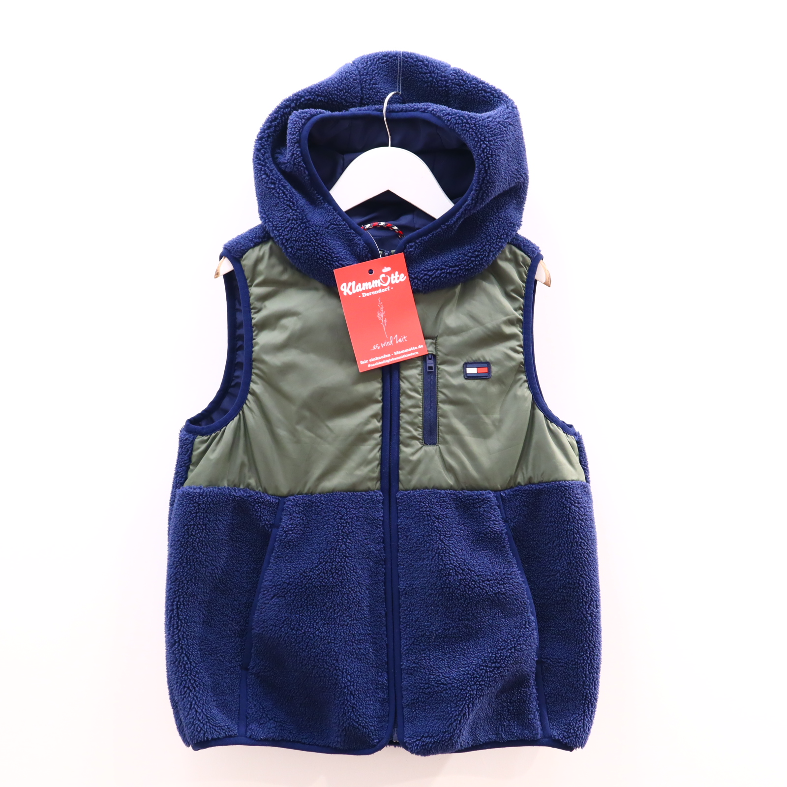 Jacke TOMMY HILFIGER 140 blau/oliv Applikation Weste Polyester/Sherpa