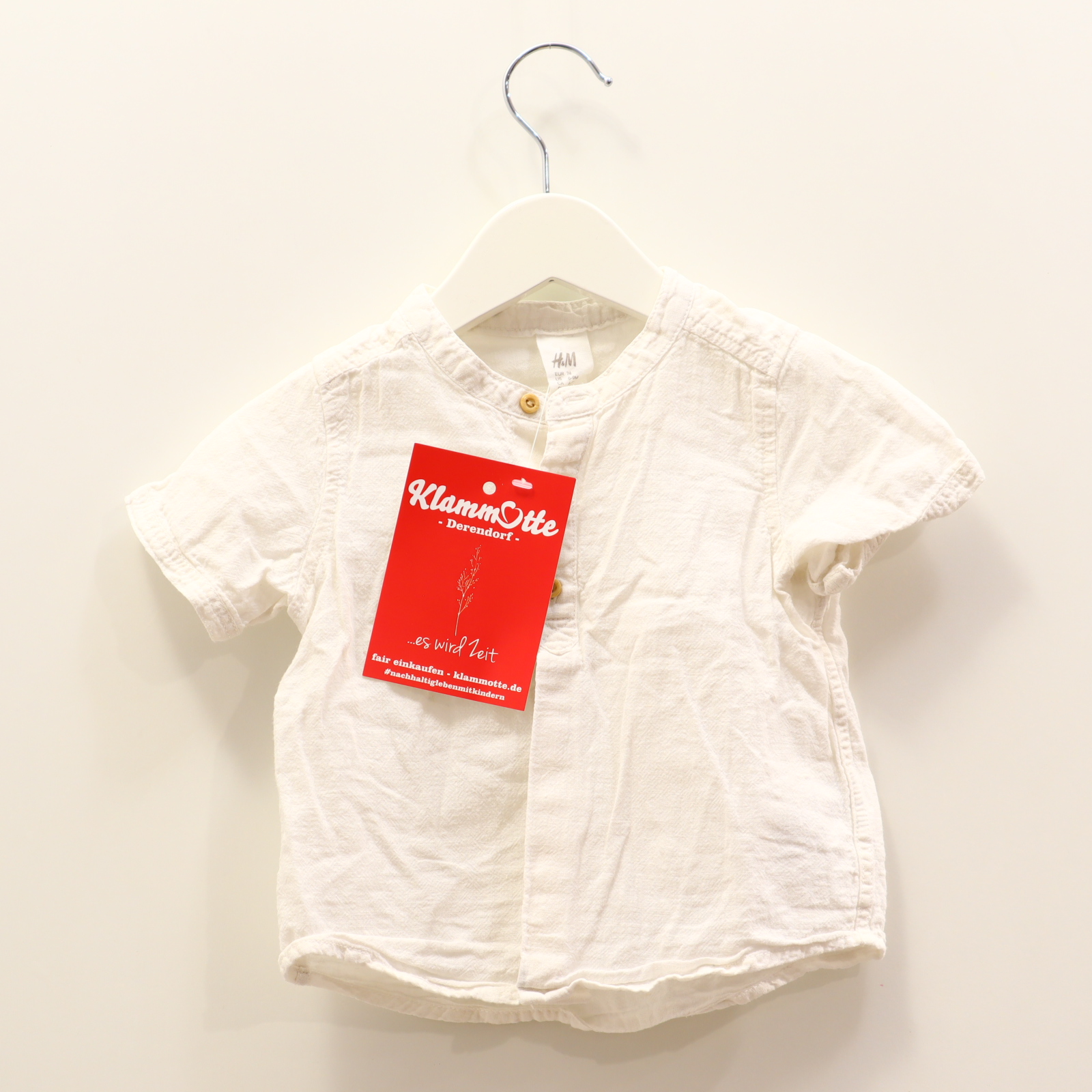 Oberteil H&M 74 weiß Baumwolle/Leinen Mao Kragen