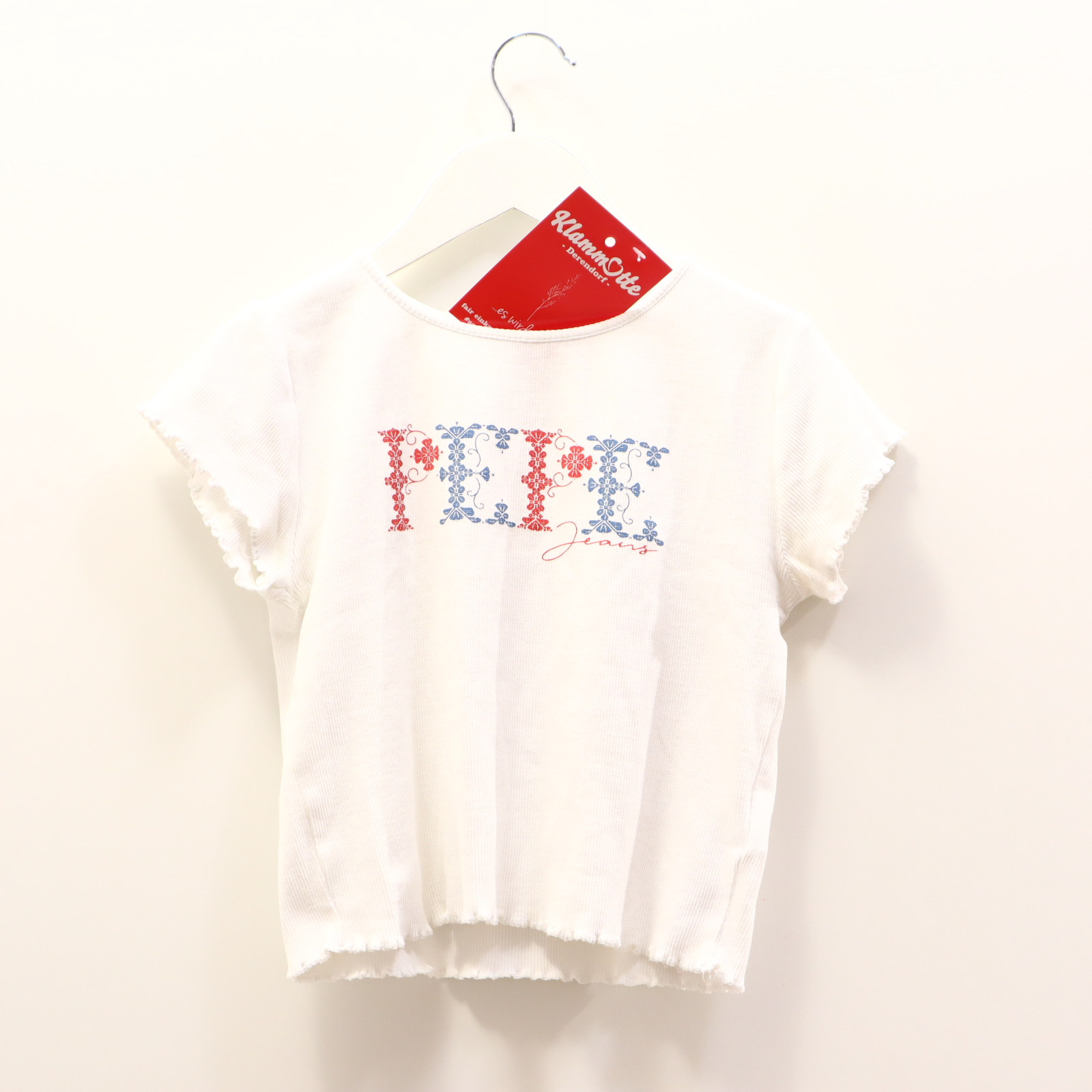 Oberteil Pepe Jeans 152 weiß Logo/Print/Rippstrick kurzarm Shirt Baumwolle/Elasthan Crop