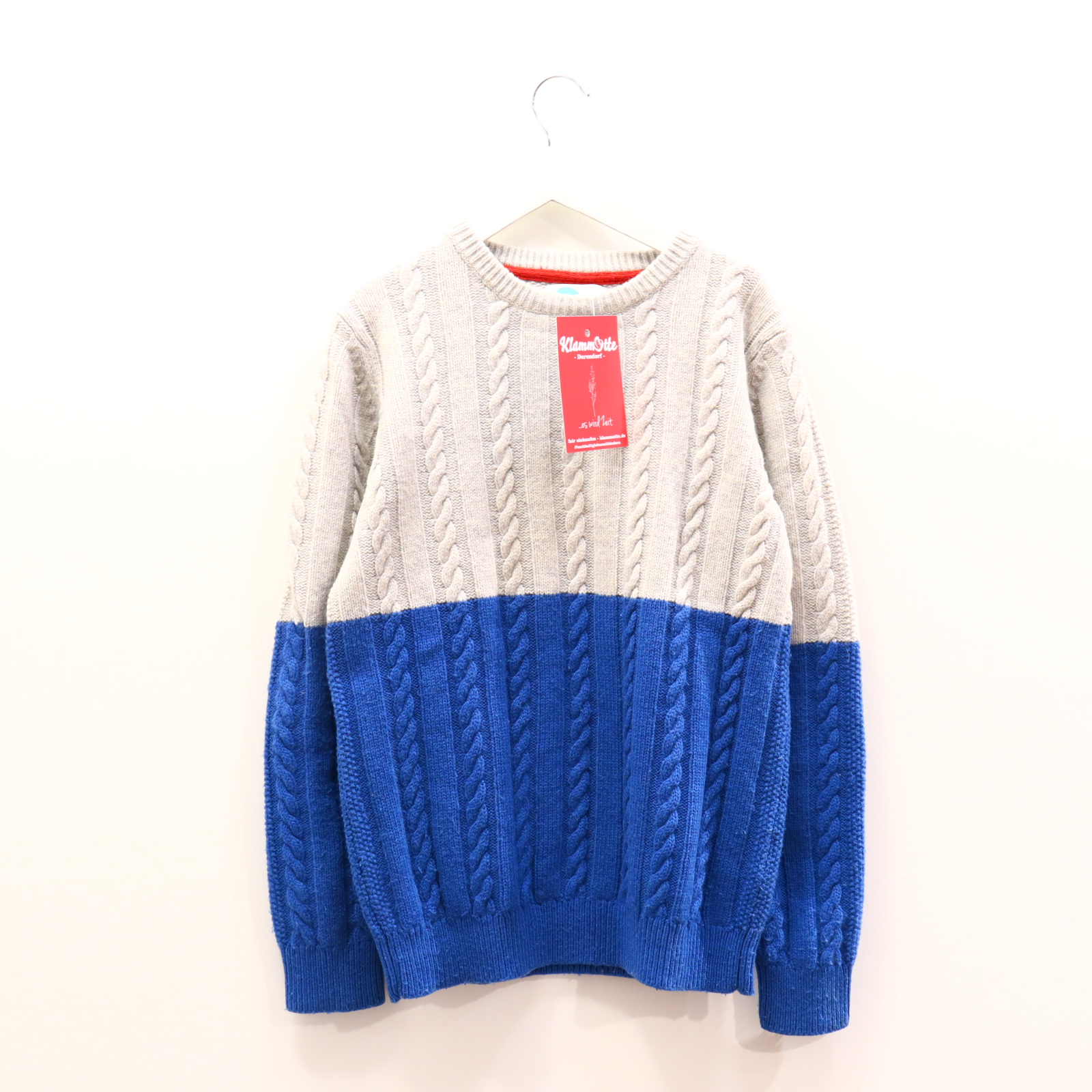 Oberteil mini Boden Gr. 152 Strickpullover blau/grau Polyamid/Wolle melange/Zopfmuster