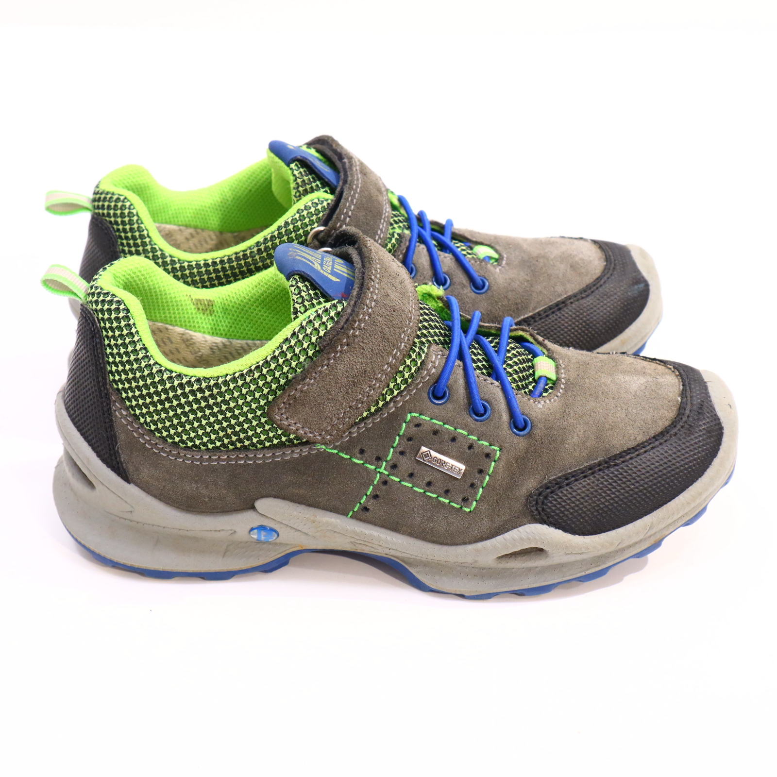 Halbschuhe PRIMIGI Klett 34 grau/grün GORETEX/Leder/Mesh leichte gleichmäßige Ablaufspuren