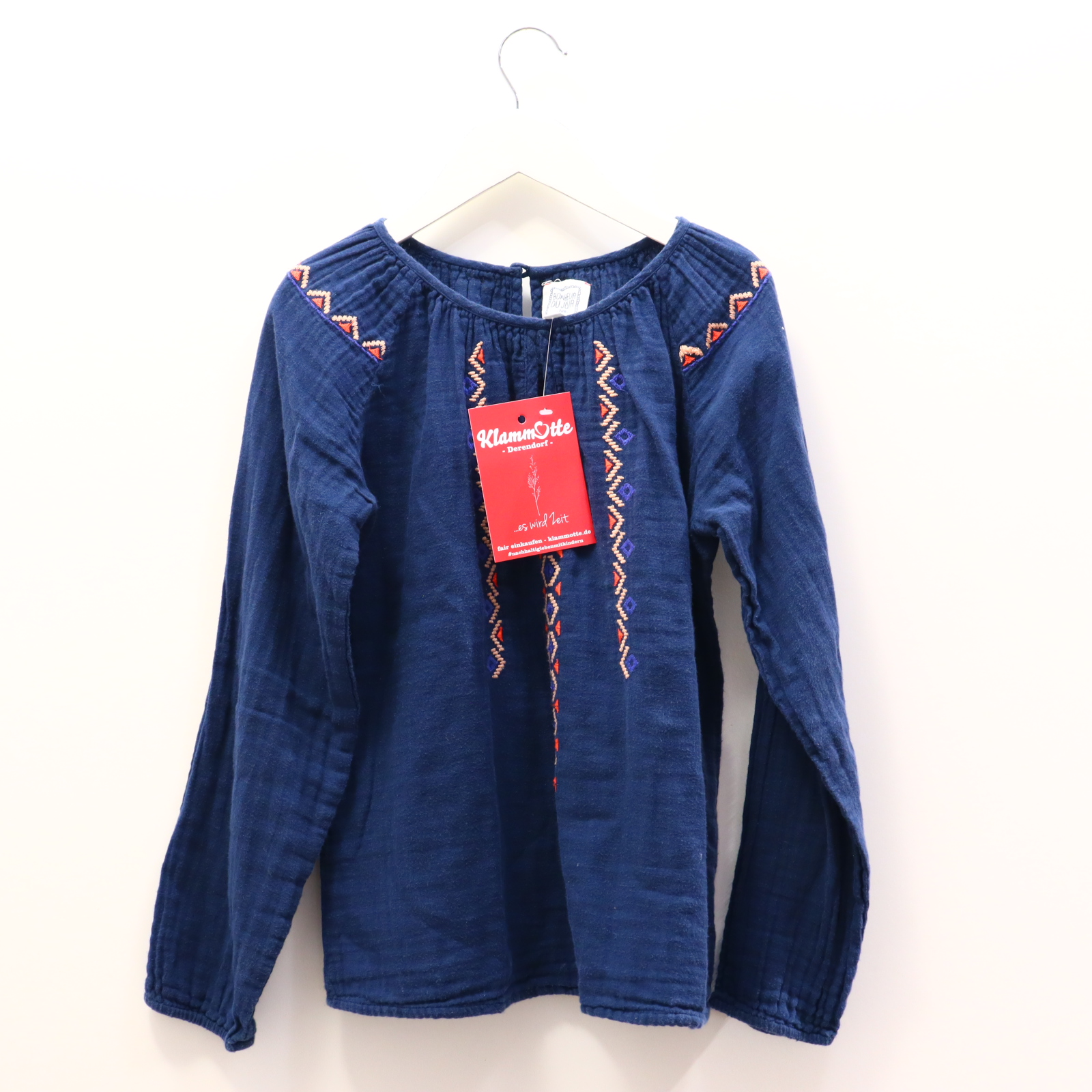 Oberteil BONHEUR DU JOUR 152 blau Stickerei Bluse Baumwolle/Musselin