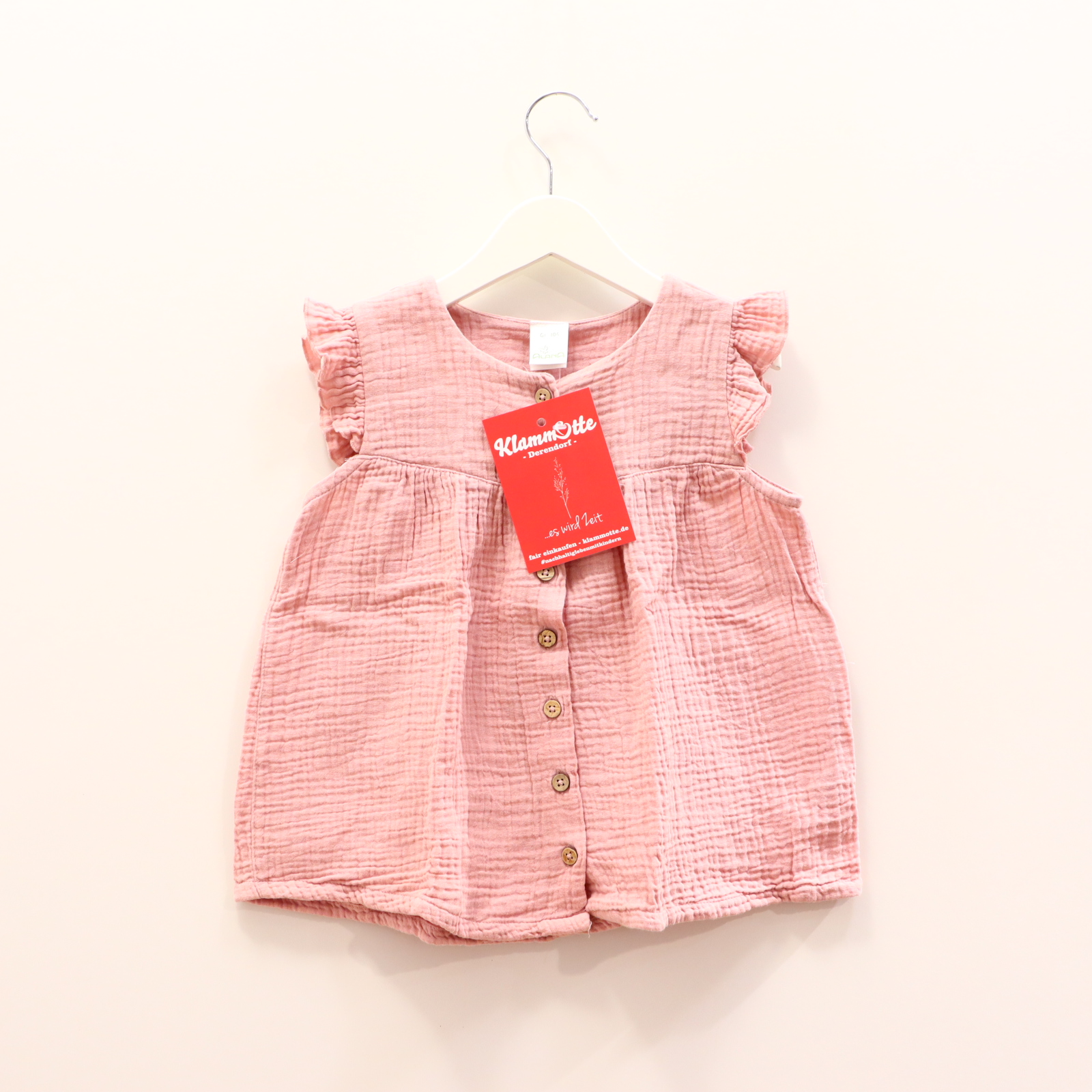 Oberteil ALANA 104 rosa Volants ärmellos/Bluse Biobaumwolle/Musselin