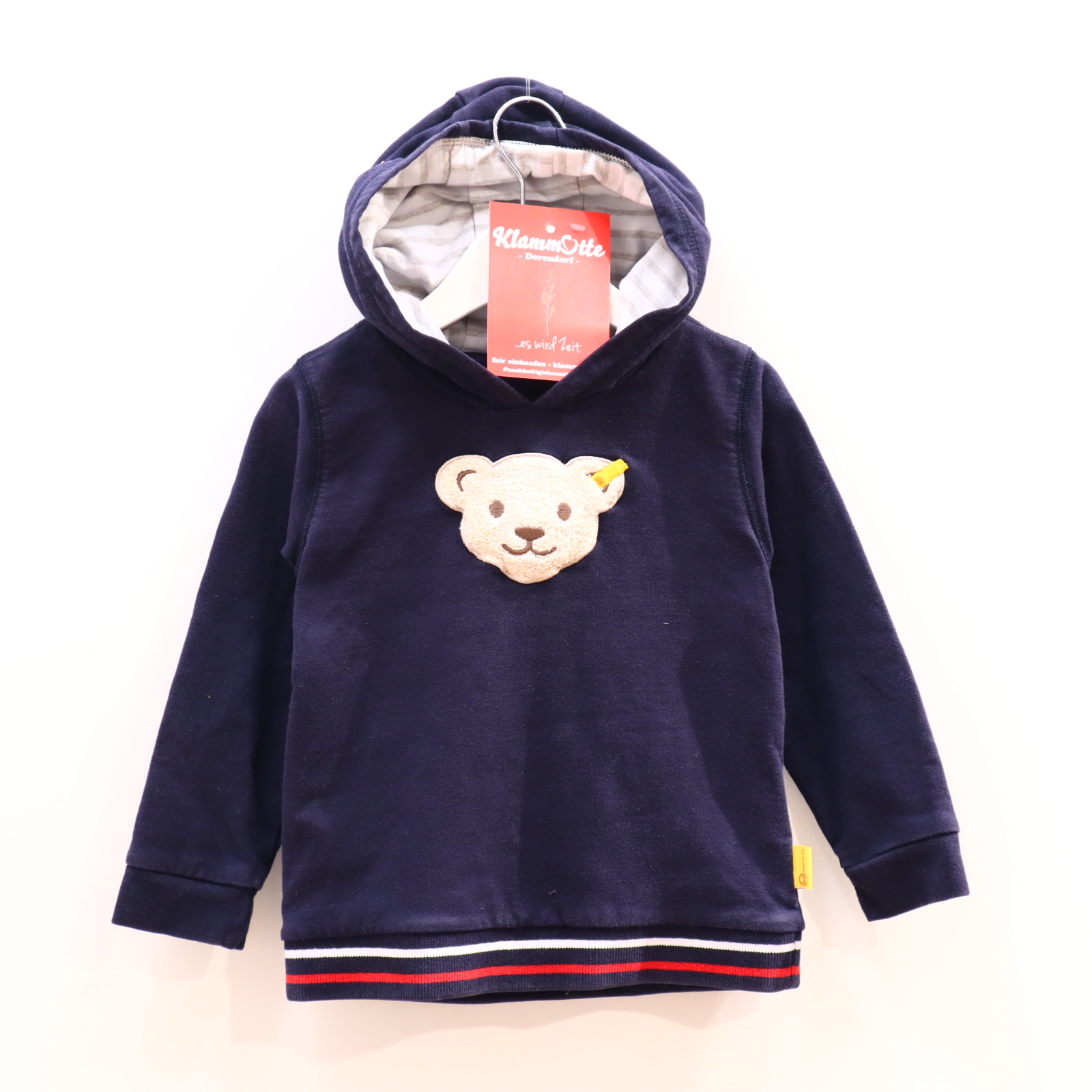 Oberteil Steiff Gr. 98 Kapuzenpullover blau Baumwolle/Elasthan Applikation/Logo/Quietsche