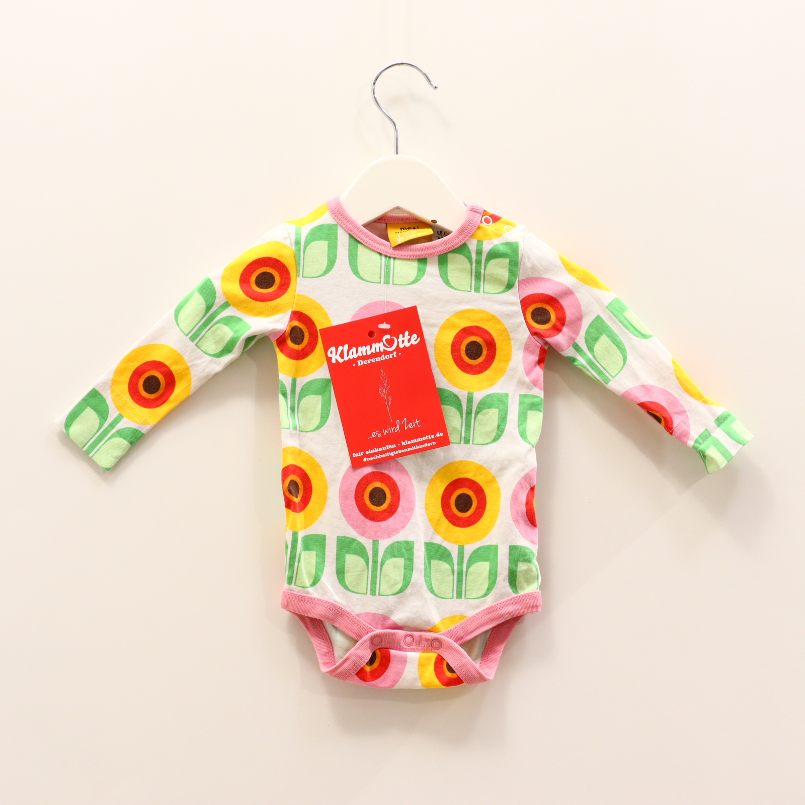 Body me&i 50/56 bunt/weiß langarm Allover Print/Blumen Bio-Baumwolle/Elasthan