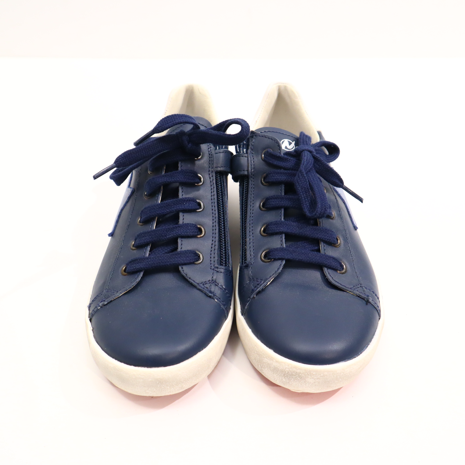 Halbschuhe Naturino Schnürschuh mit Reißverschluß 35 blau/weiß Leder neuwertig!