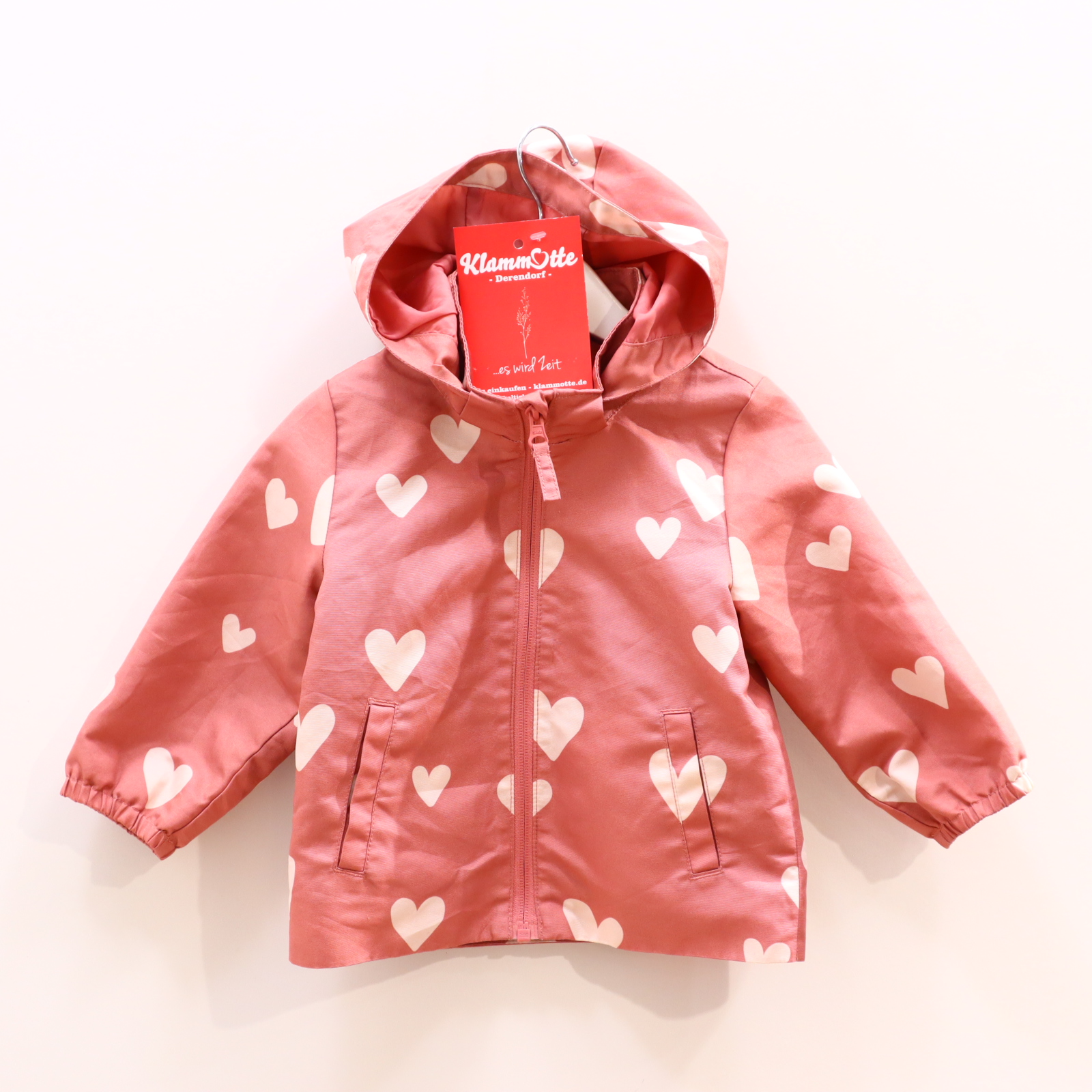 Jacken & Overalls H&M Regenjacke 80 rosa/weiß abnehmb. Kapuze Alloverprint/Herzen