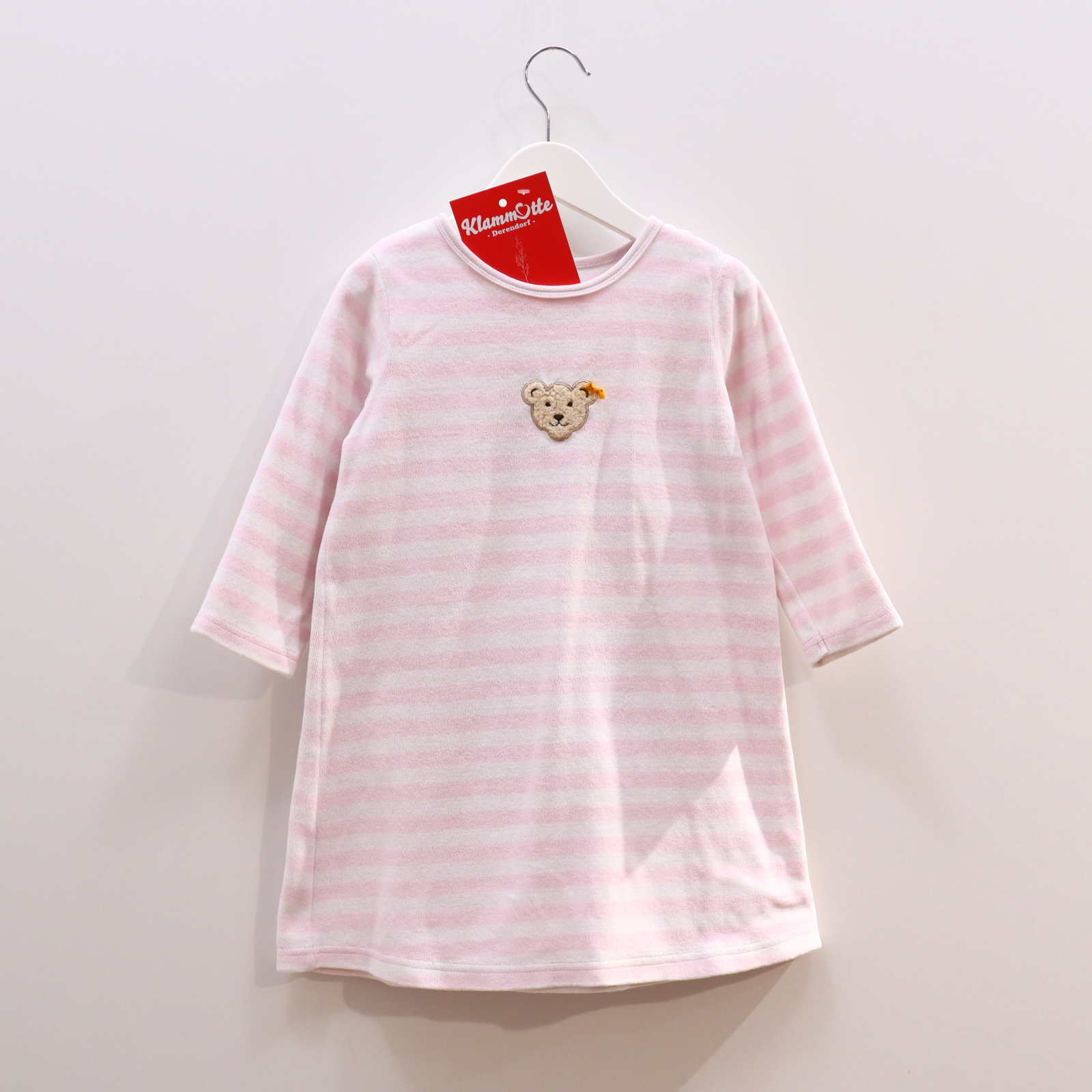 Oberteil Steiff 92 rosa/weiß Applikation/gestreift/Logo Nachthemd Baumwolle/Nicki/Polyester