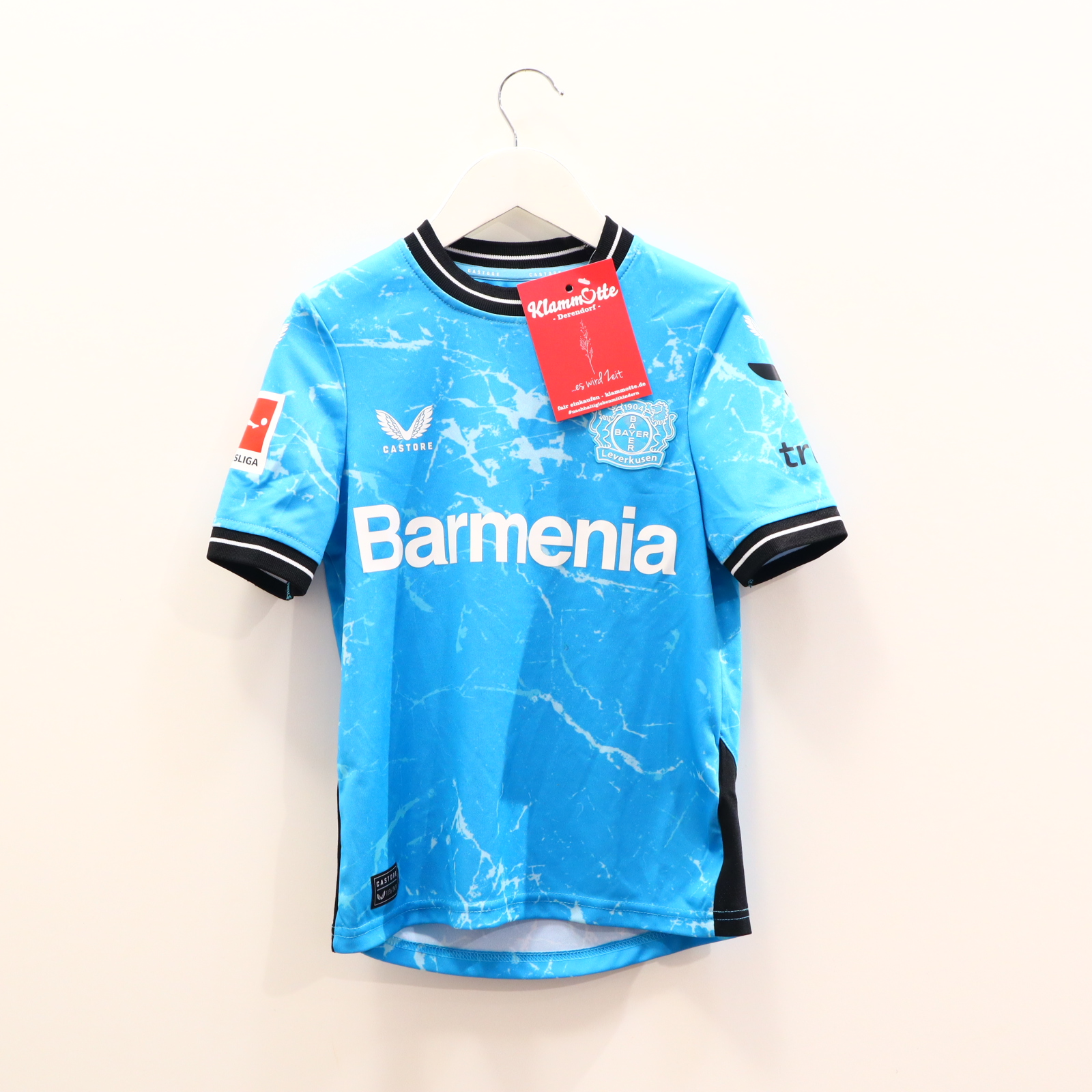 Oberteil CASTORE Gr. 134 kurzarm/Trikot blau Polyester Alloverprint/Logo/Stickerrei BAYER LEVERKUSEN