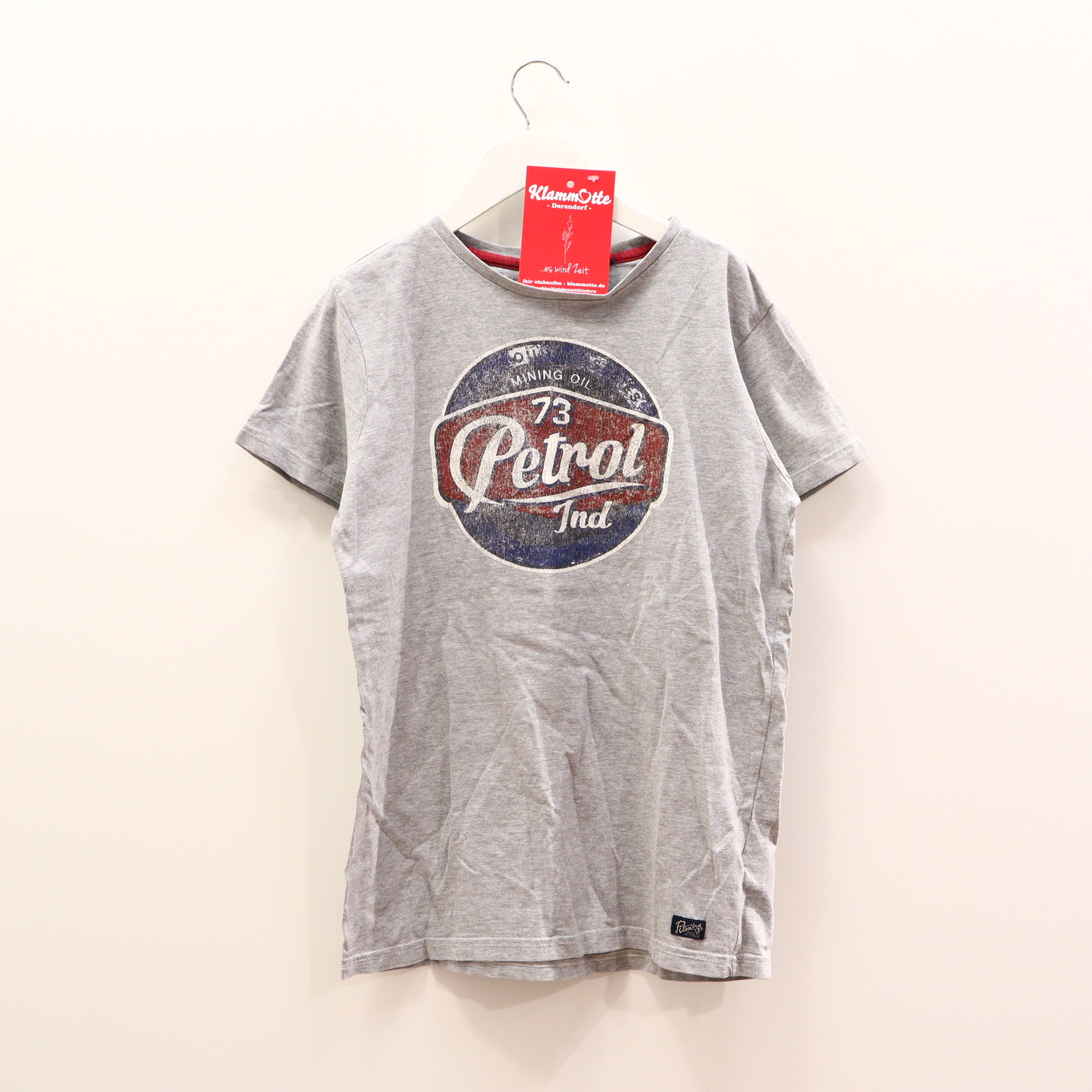Oberteil PETROL INDUSTRIES Gr. 164 kurzarm Shirt grau Baumwolle/Viskose Logo/melange/Print