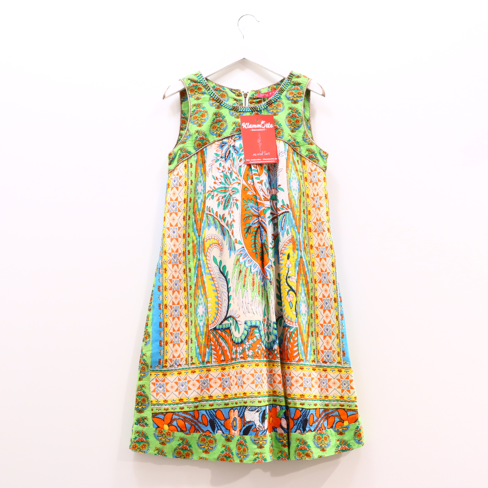 Kleider & Röcke Derhy Kids Baumwollkleid 140/146/152 bunt Alloverprint/Perlen Baumwolle Reißverschluß