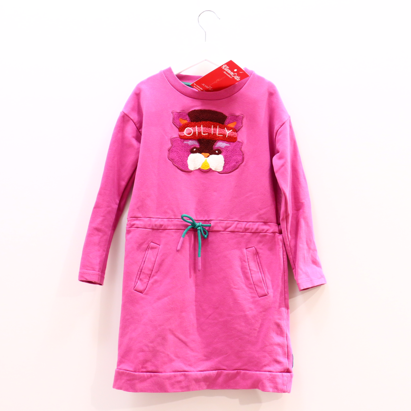 Kleider & Röcke Oilily Sweatkleid 128 rosa Applikation Bio-Baumwolle/Elastan Kordelzug