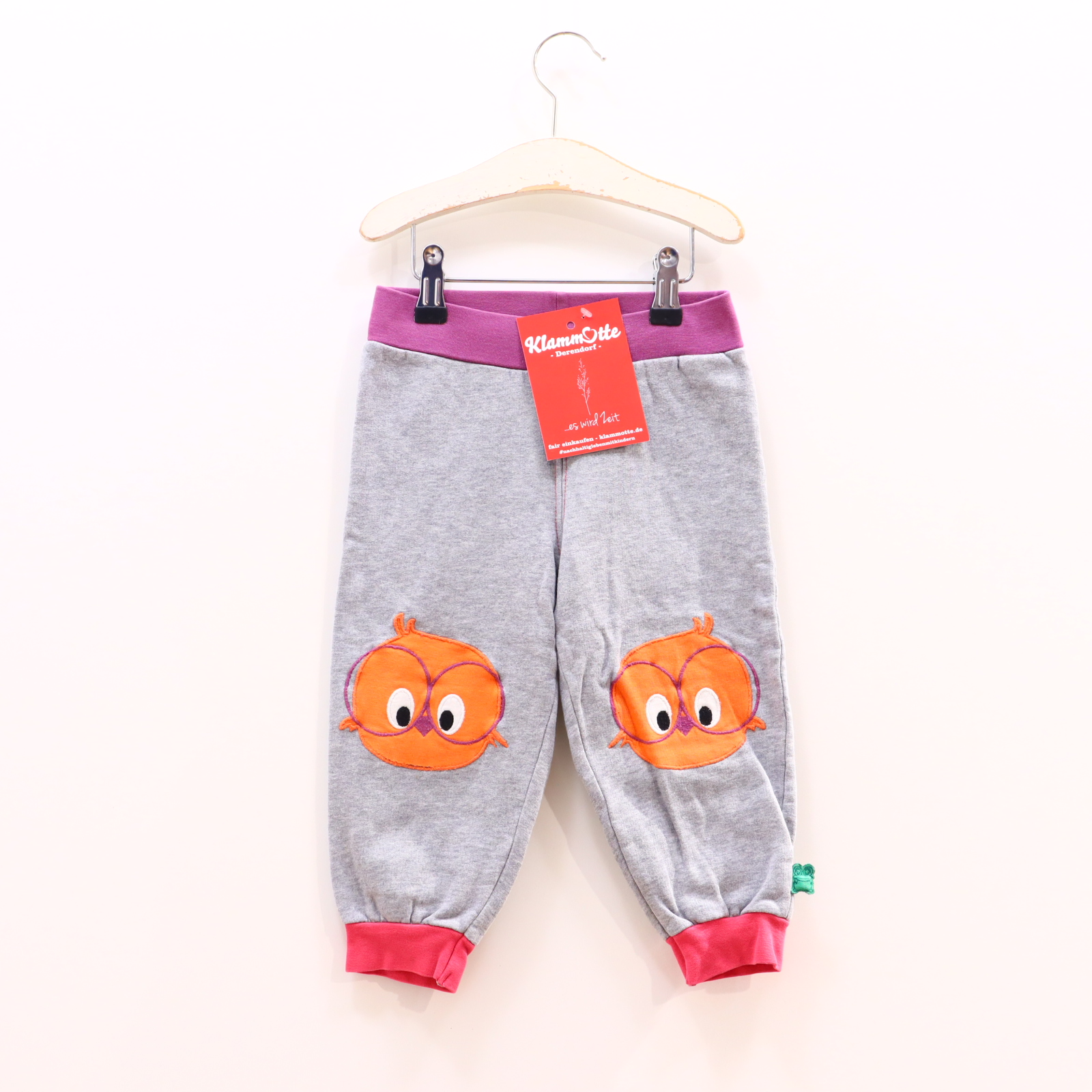 Hose Fred's World Jogger 92 grau/flieder Applikation Biobaumwolle/Sweat Gummibandzug